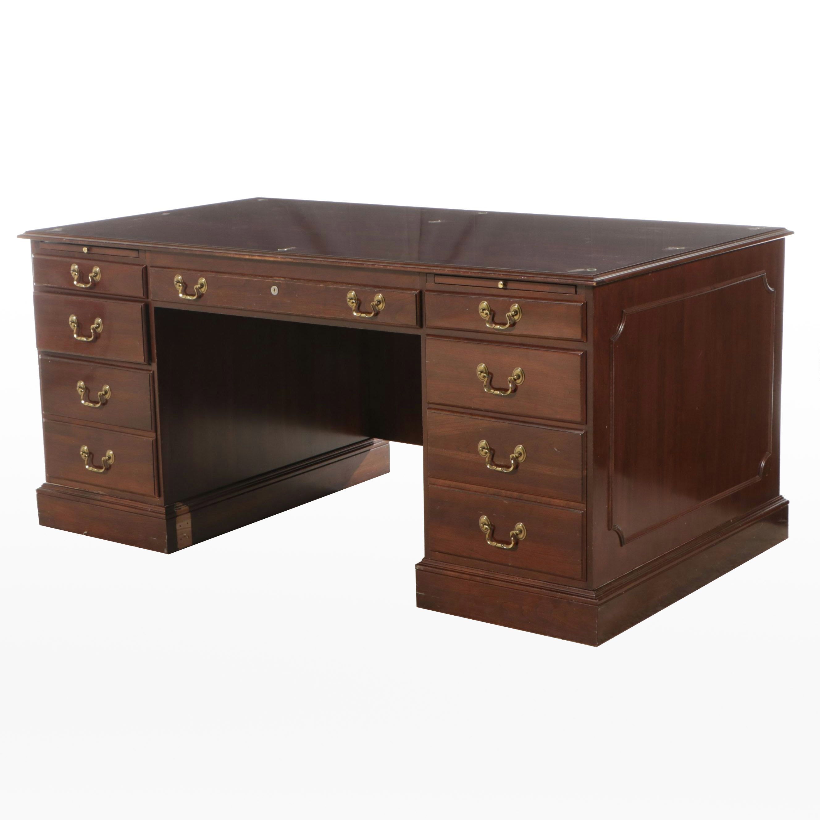 Ethan Allen Georgian Style Cherry Executive Desk, Late 20th Century