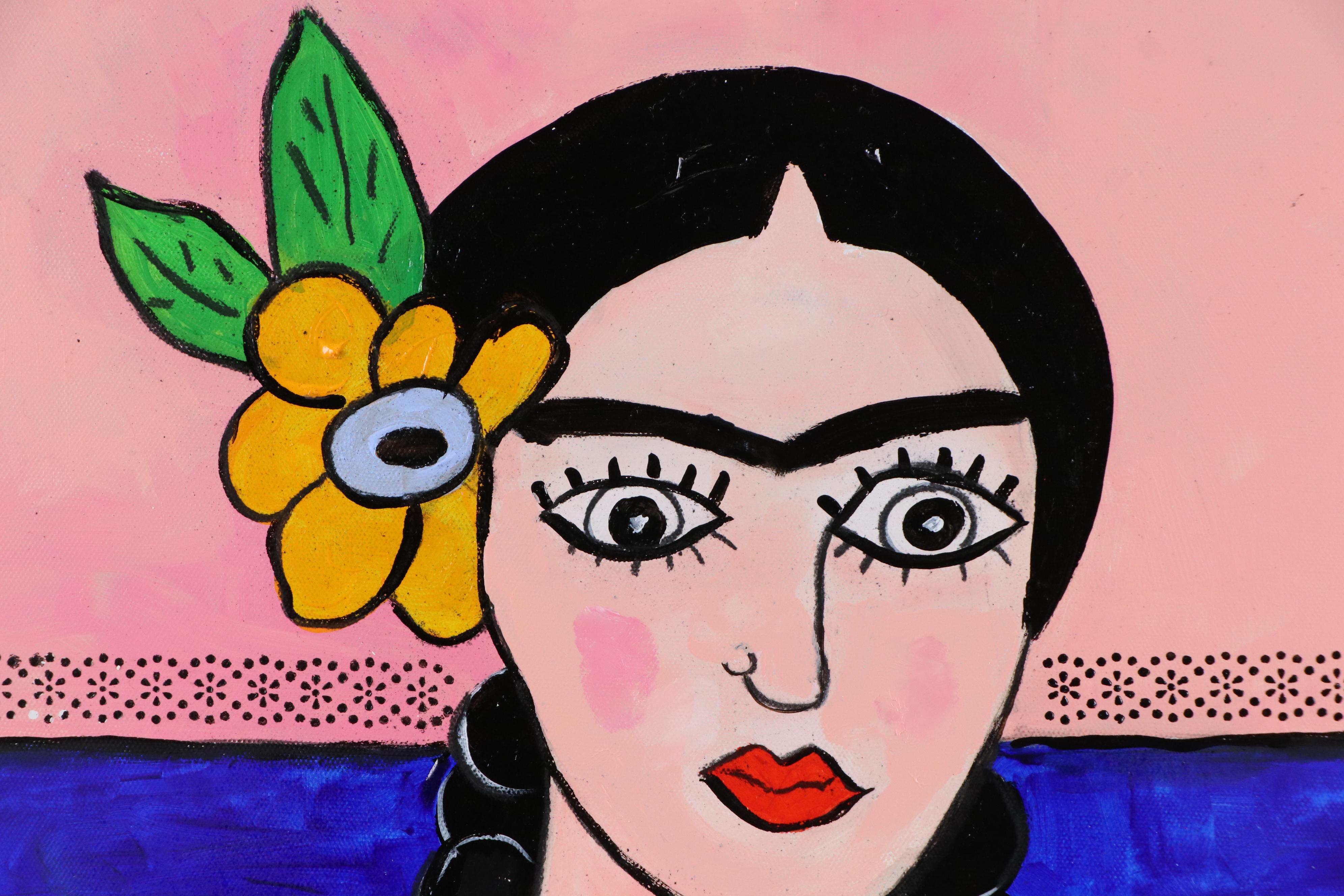 Milagros Pongo Stylized Mixed Media Portrait of Frida Kahlo, 2024