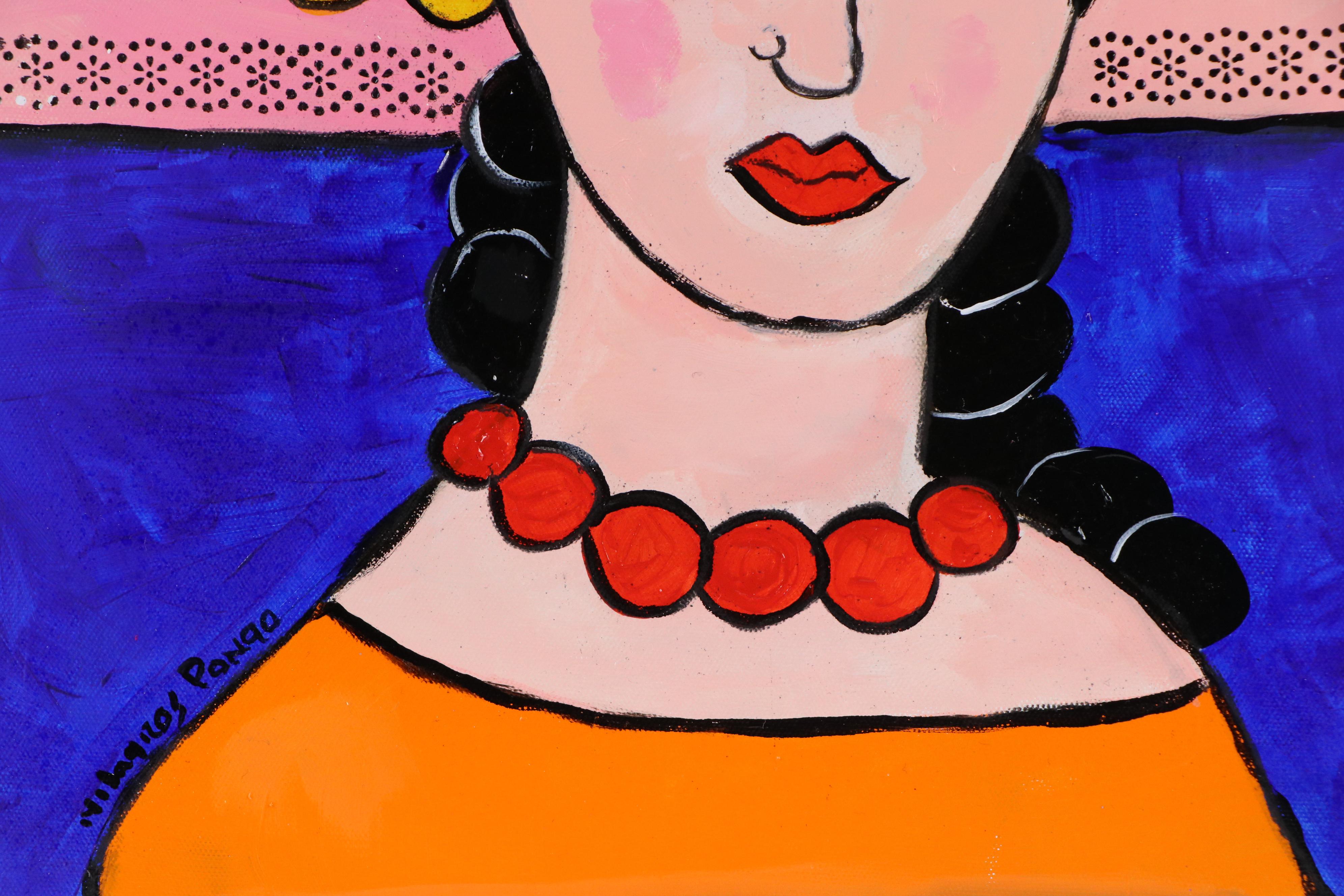 Milagros Pongo Stylized Mixed Media Portrait of Frida Kahlo, 2024