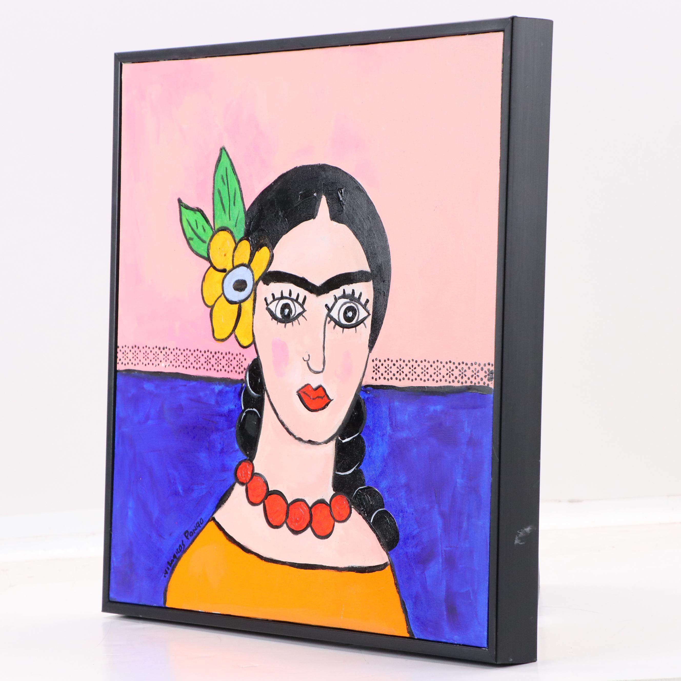 Milagros Pongo Stylized Mixed Media Portrait of Frida Kahlo, 2024