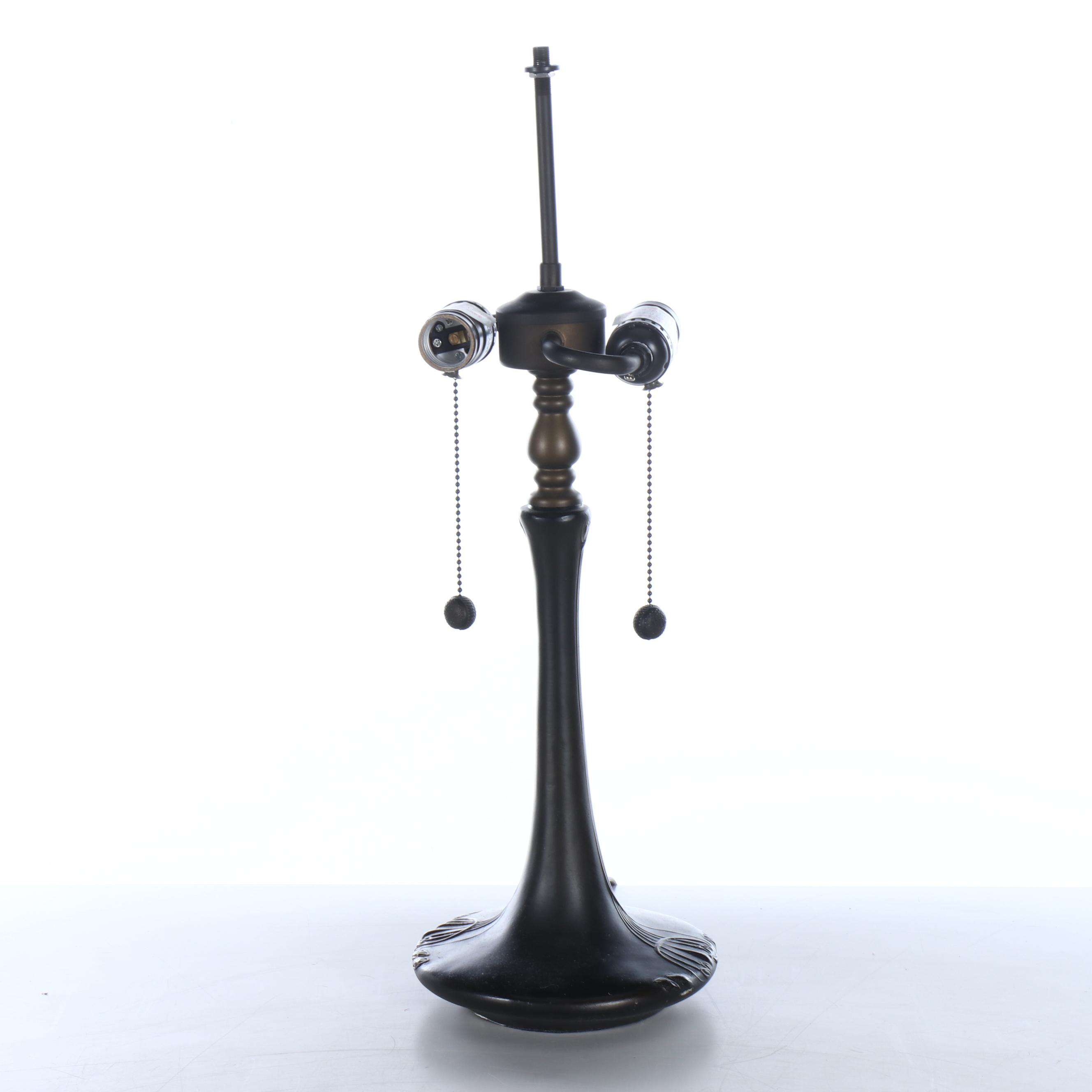 Art Nouveau Style Metal and Slag Glass Table Lamp