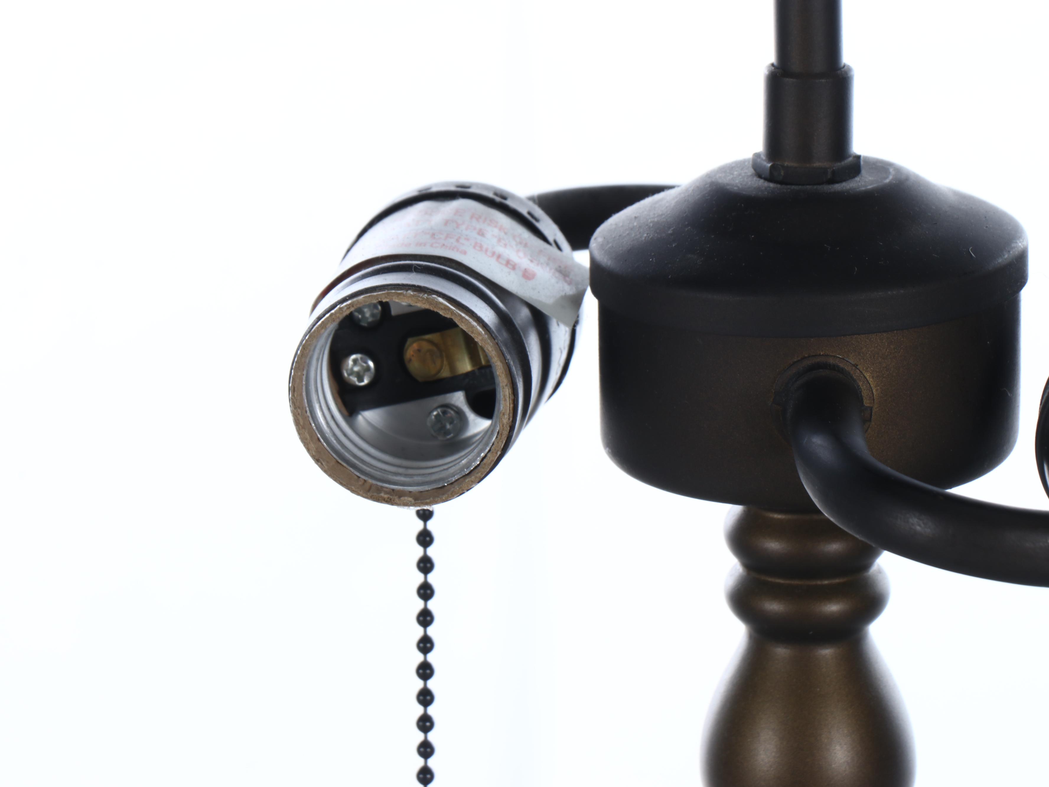 Art Nouveau Style Metal and Slag Glass Table Lamp