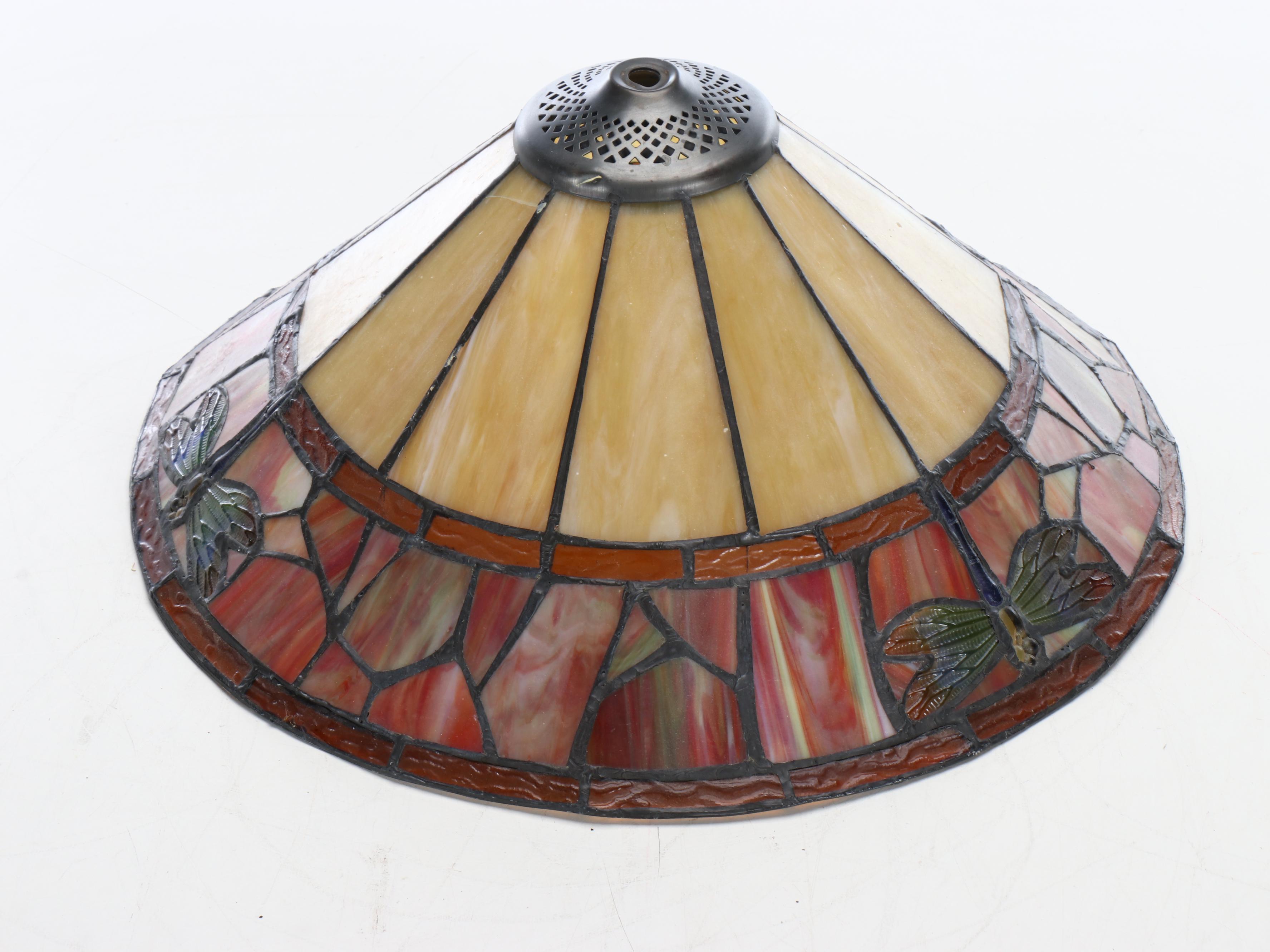 Art Nouveau Style Metal and Slag Glass Table Lamp