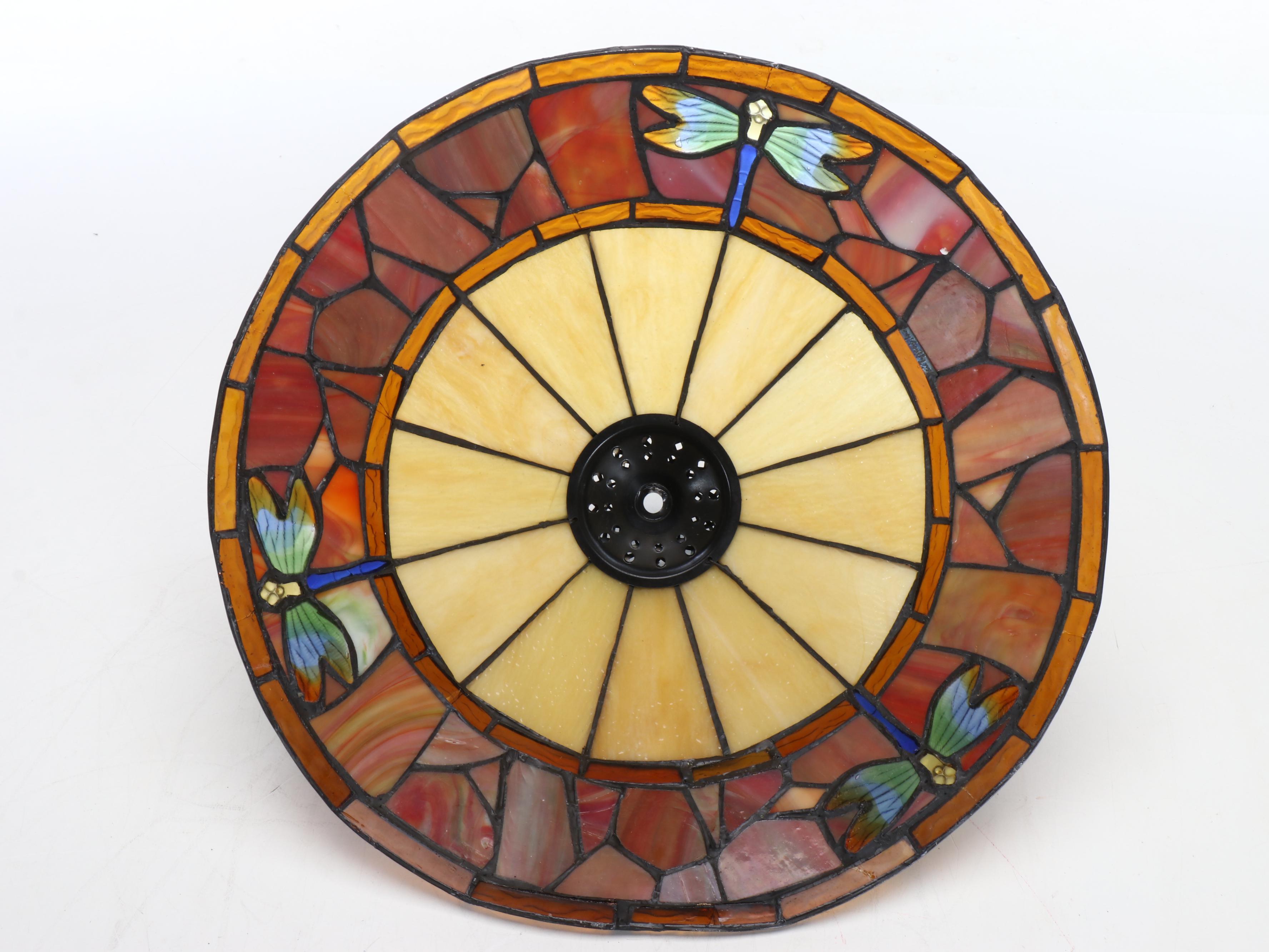 Art Nouveau Style Metal and Slag Glass Table Lamp