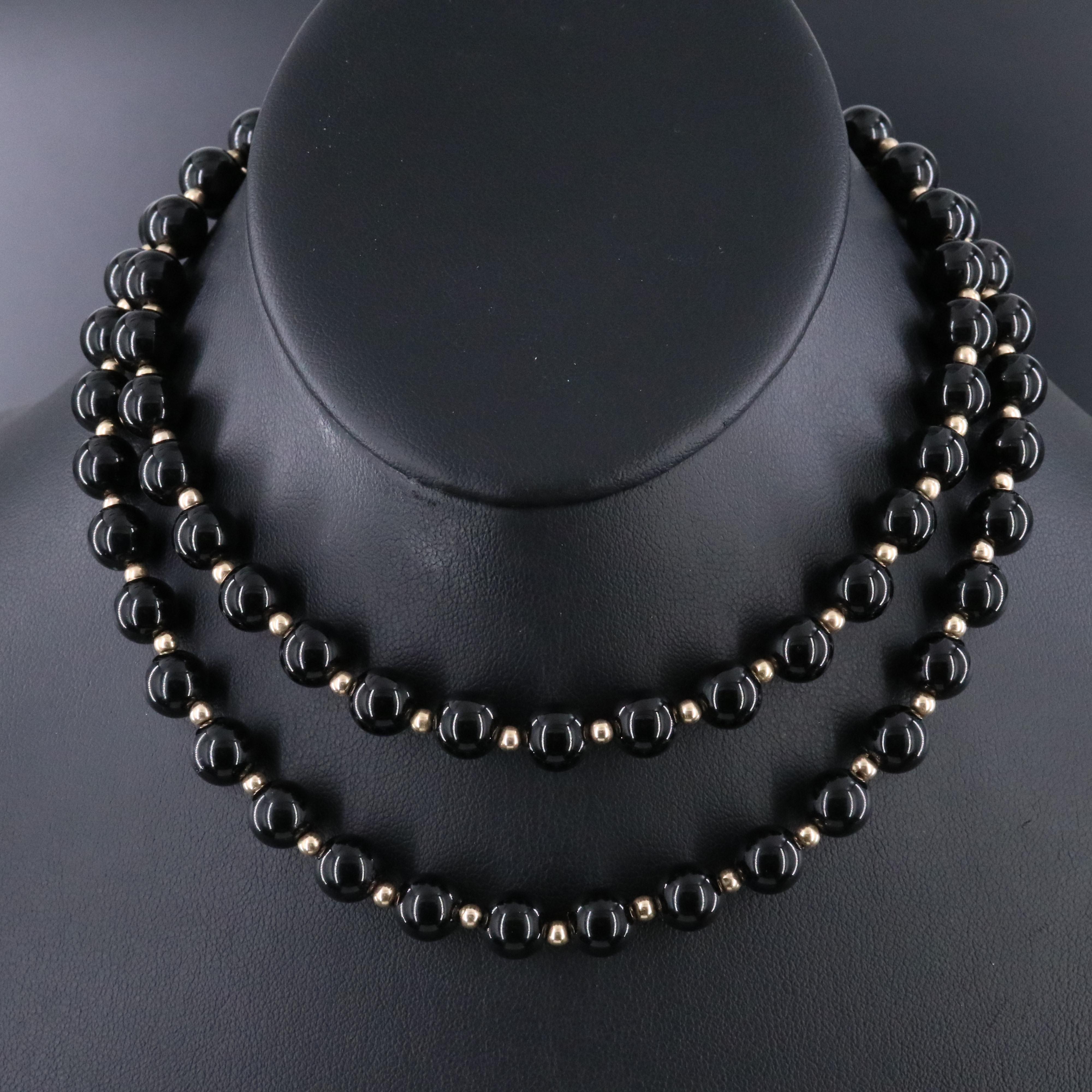 14K Black Onyx Bead Necklace