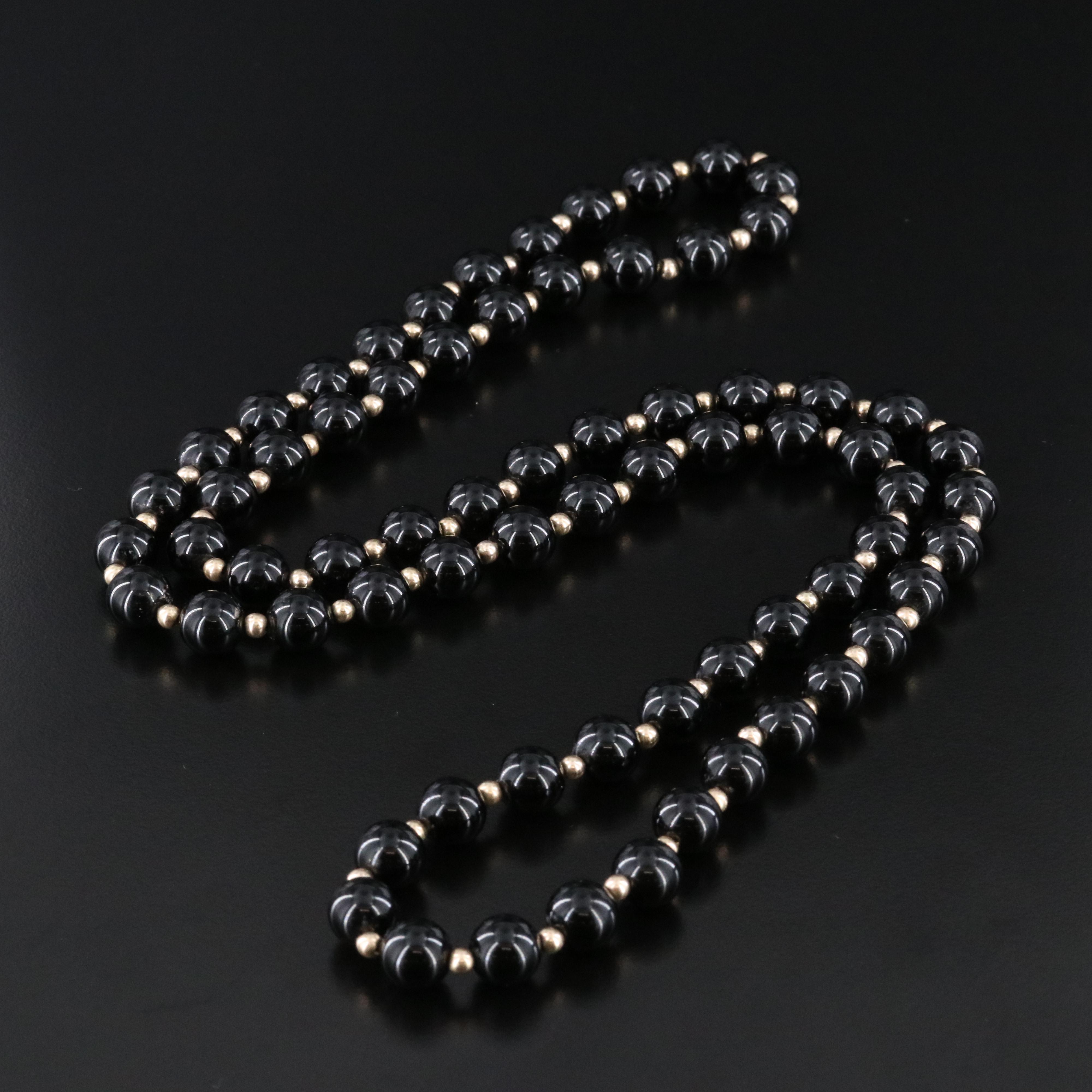 14K Black Onyx Bead Necklace
