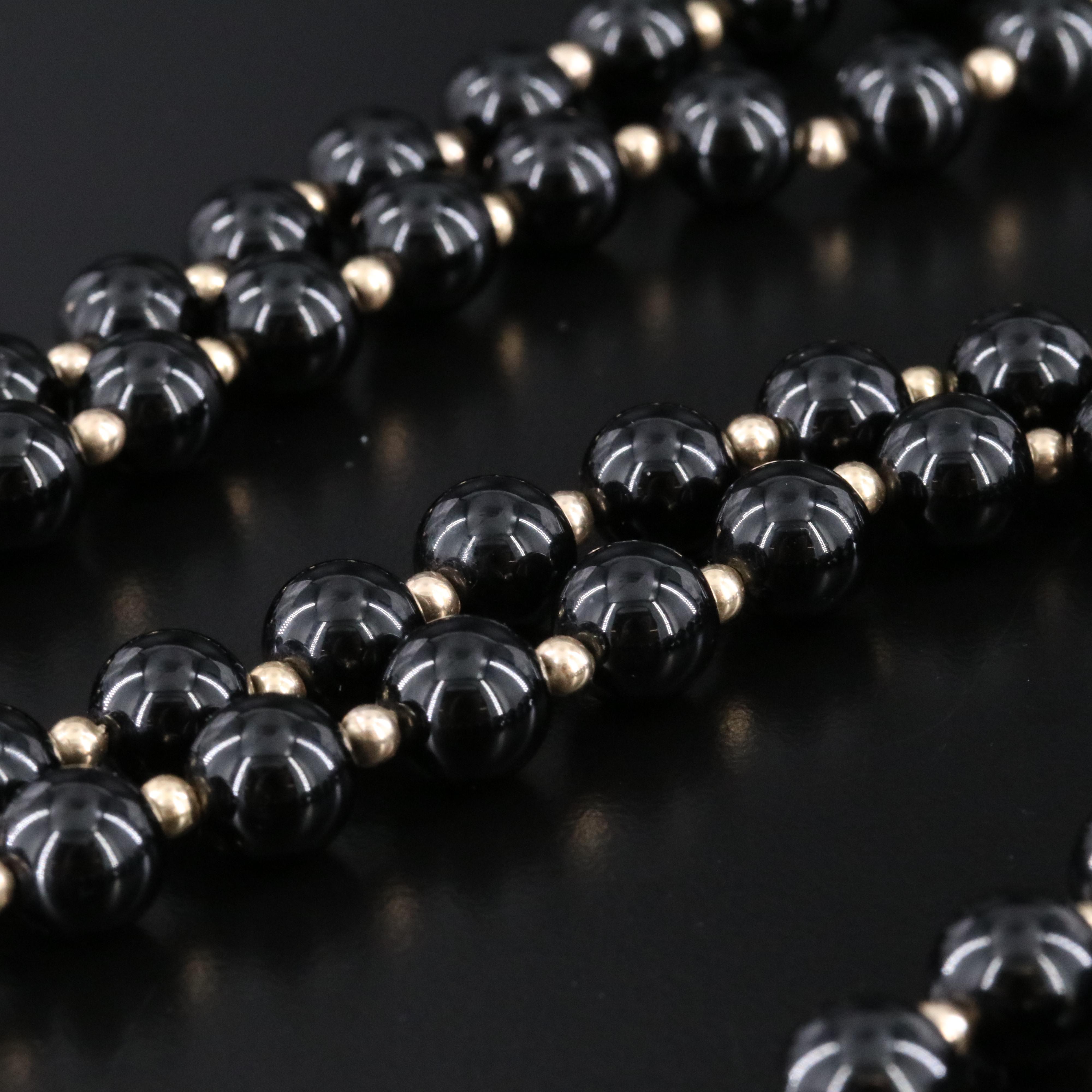 14K Black Onyx Bead Necklace