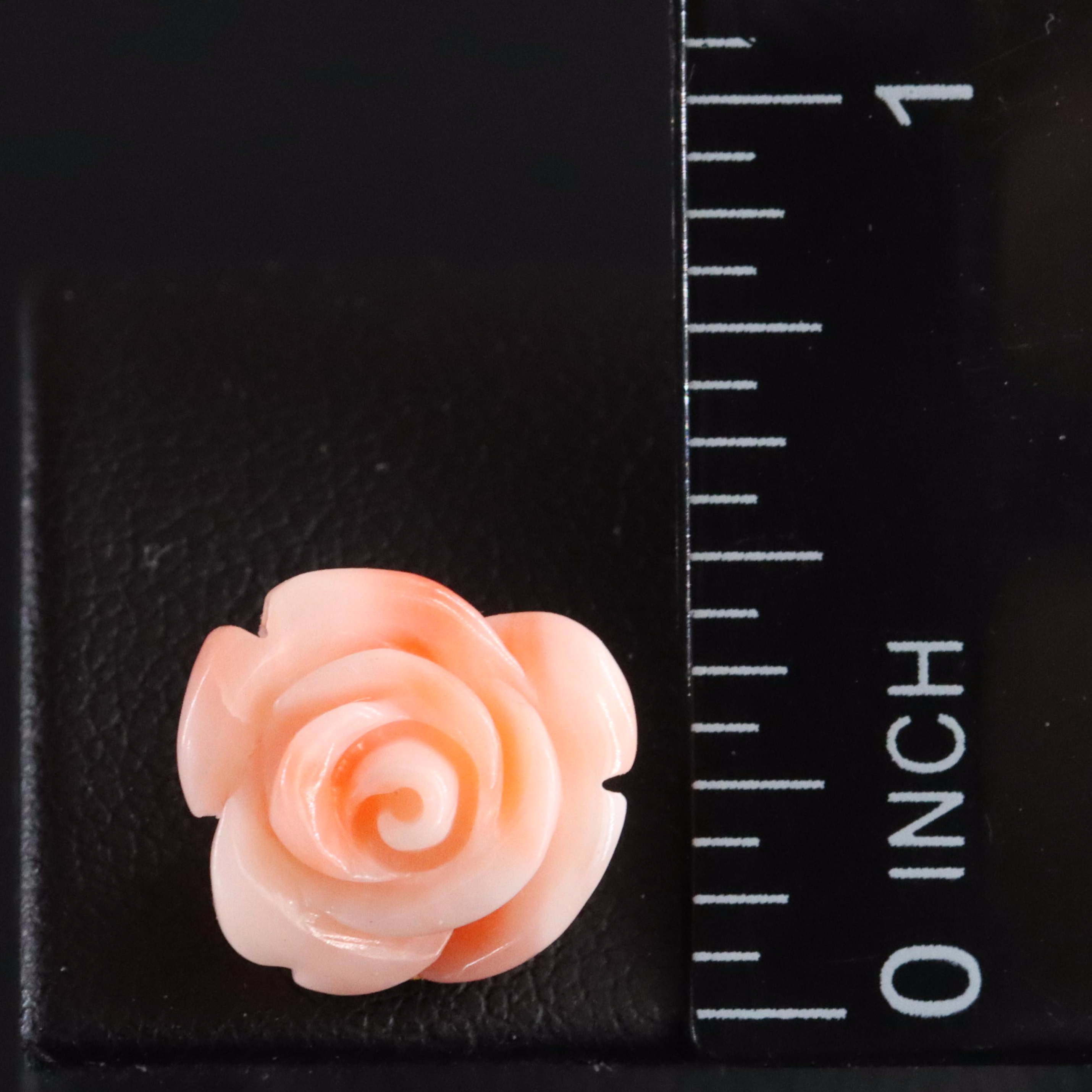 18K Carved Coral Rose Stud Earrings