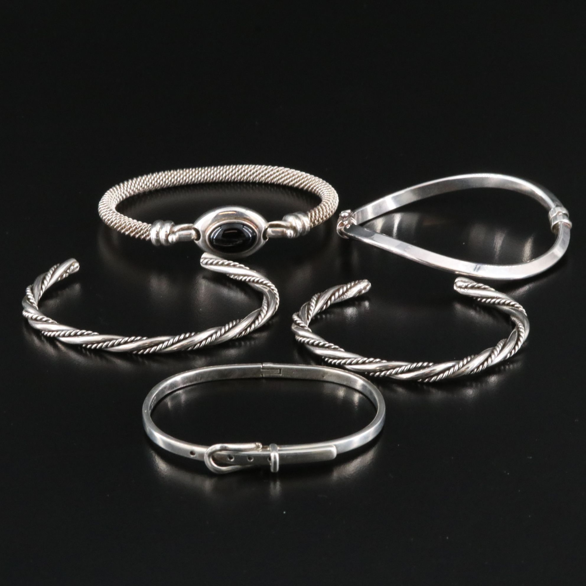 Sterling Bangle and Cuff Collection Including Black Onyx and Joseph Esposito