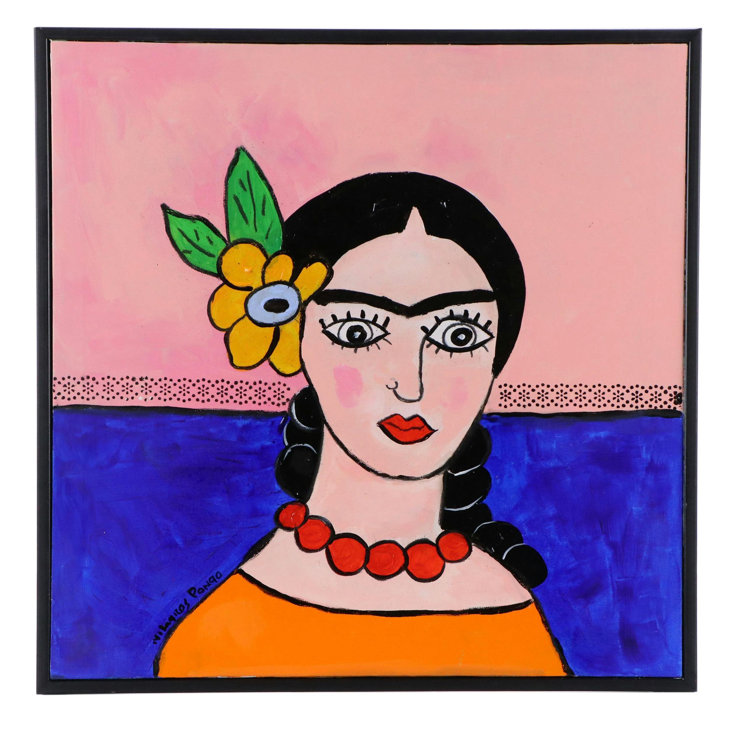 Milagros Pongo Stylized Mixed Media Portrait of Frida Kahlo, 2024