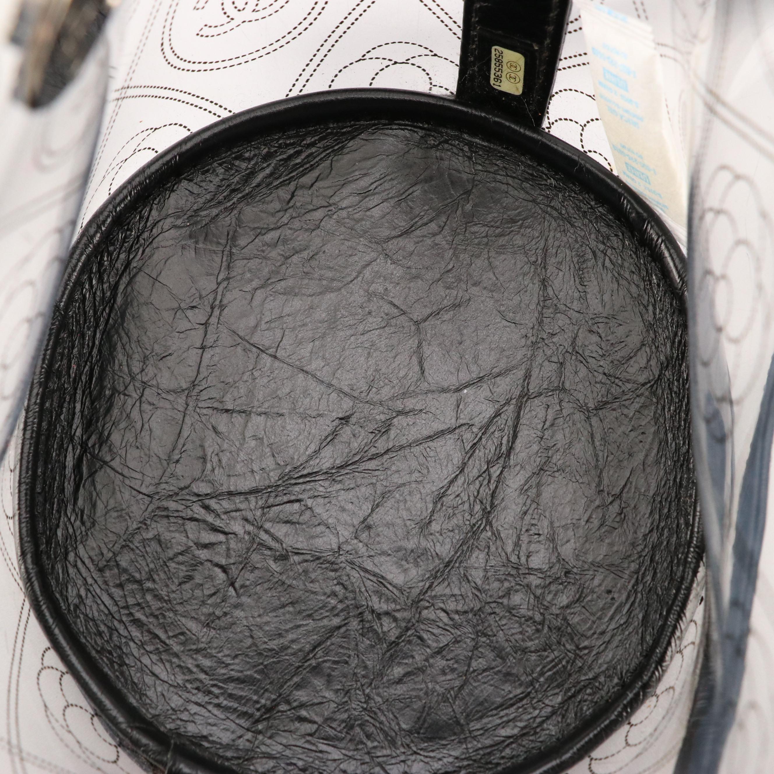 Chanel CC Camellia PVC and Black Leather Crossbody Bucket Bag with Zip Pouch