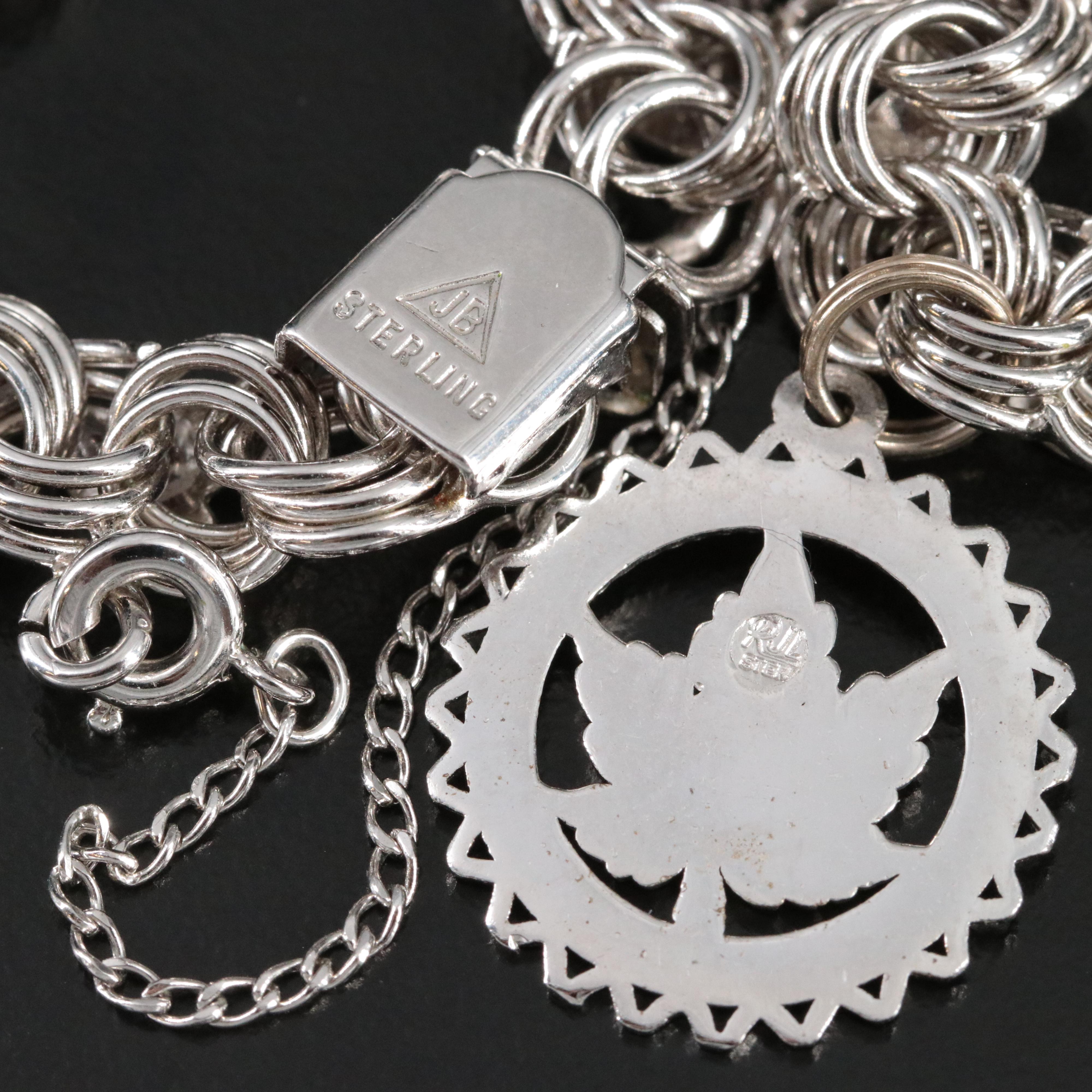 Vintage Sterling Charm Bracelet with Sterling, Pearl and Glass Charms