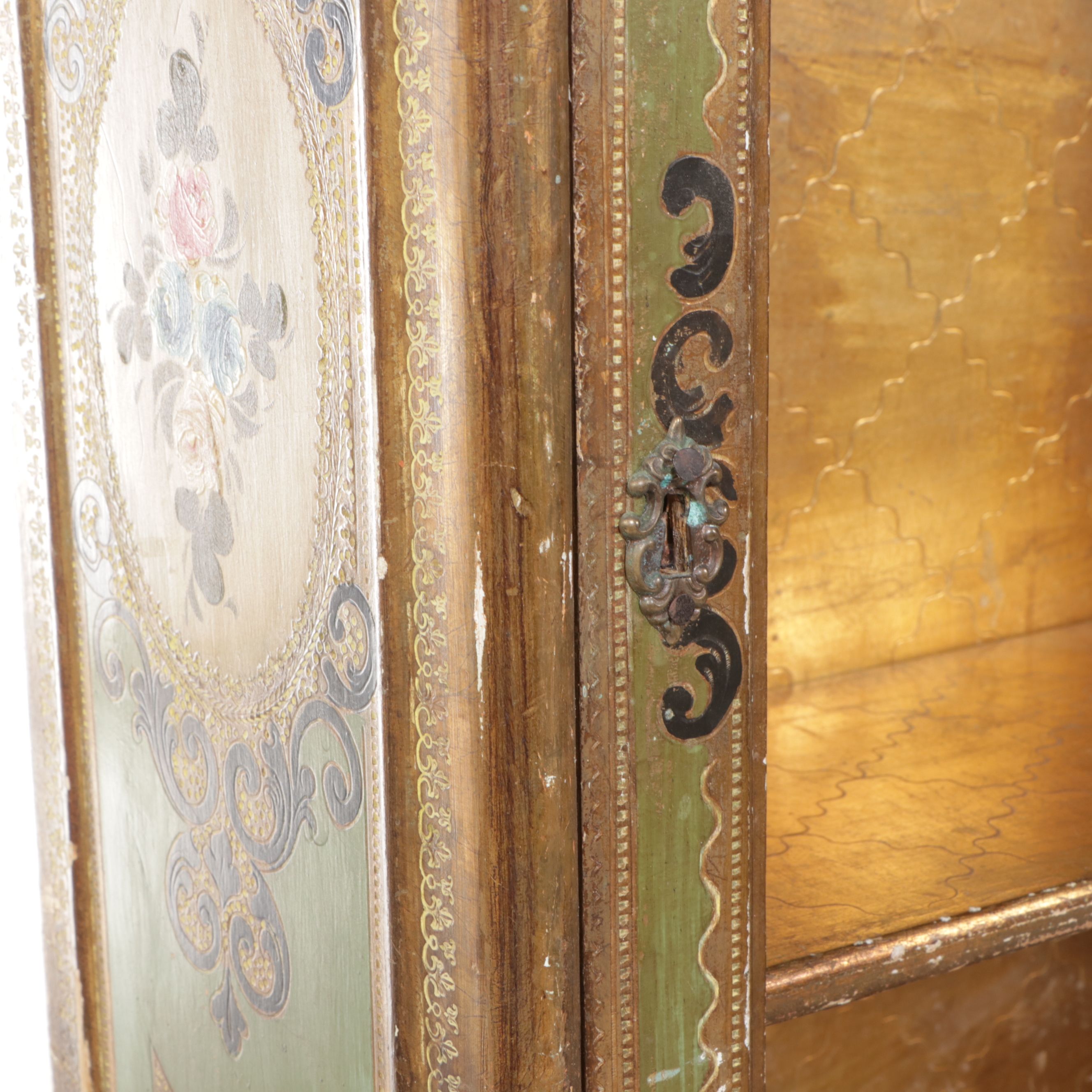 Florentine Style Parcel-Gilt and Paint-Decorated Wood Secretary Desk with Hutch