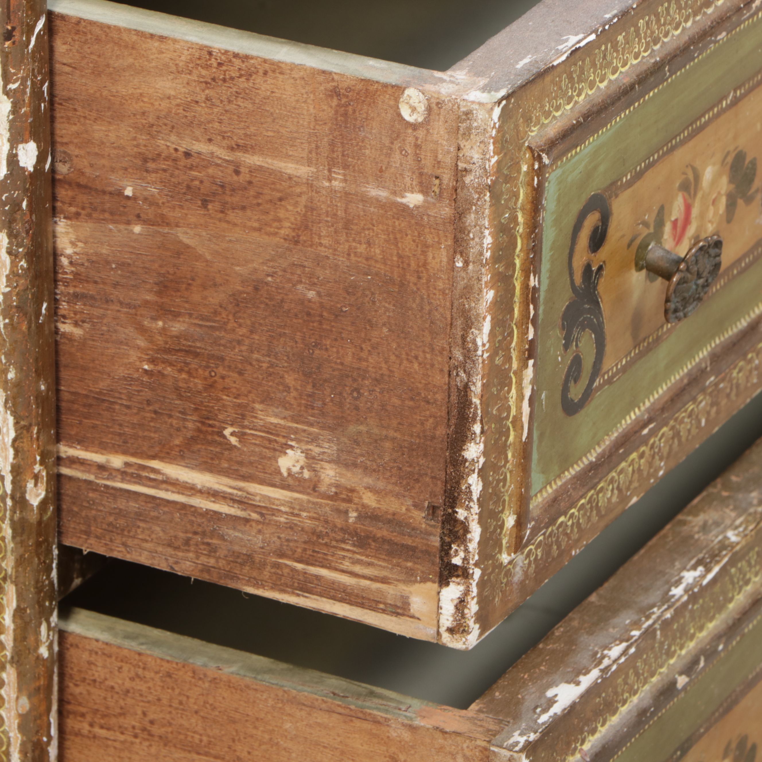 Florentine Style Parcel-Gilt and Paint-Decorated Wood Secretary Desk with Hutch
