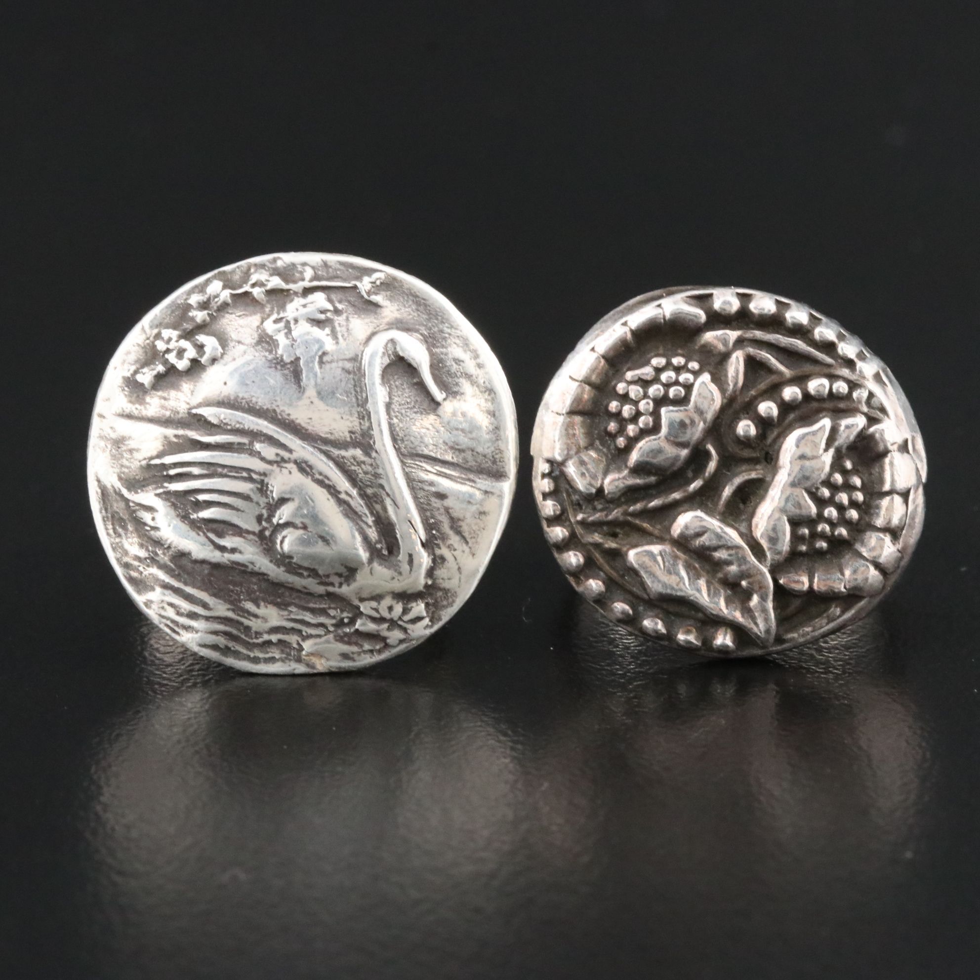 Fine Silver Floral and Swan Rings