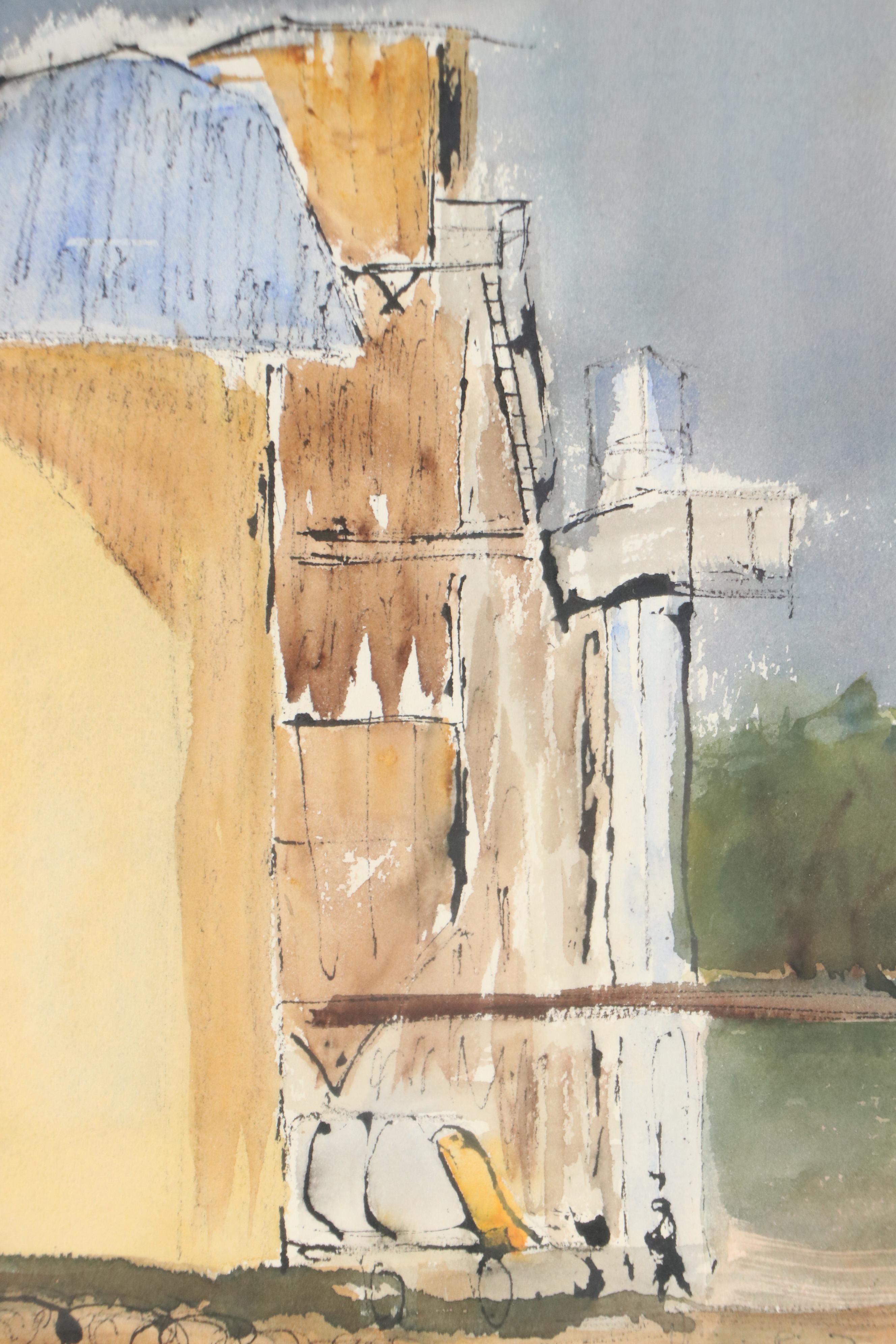 Virginia Price Fry Industrial Landscape Watercolor Painting, Late 20th Century