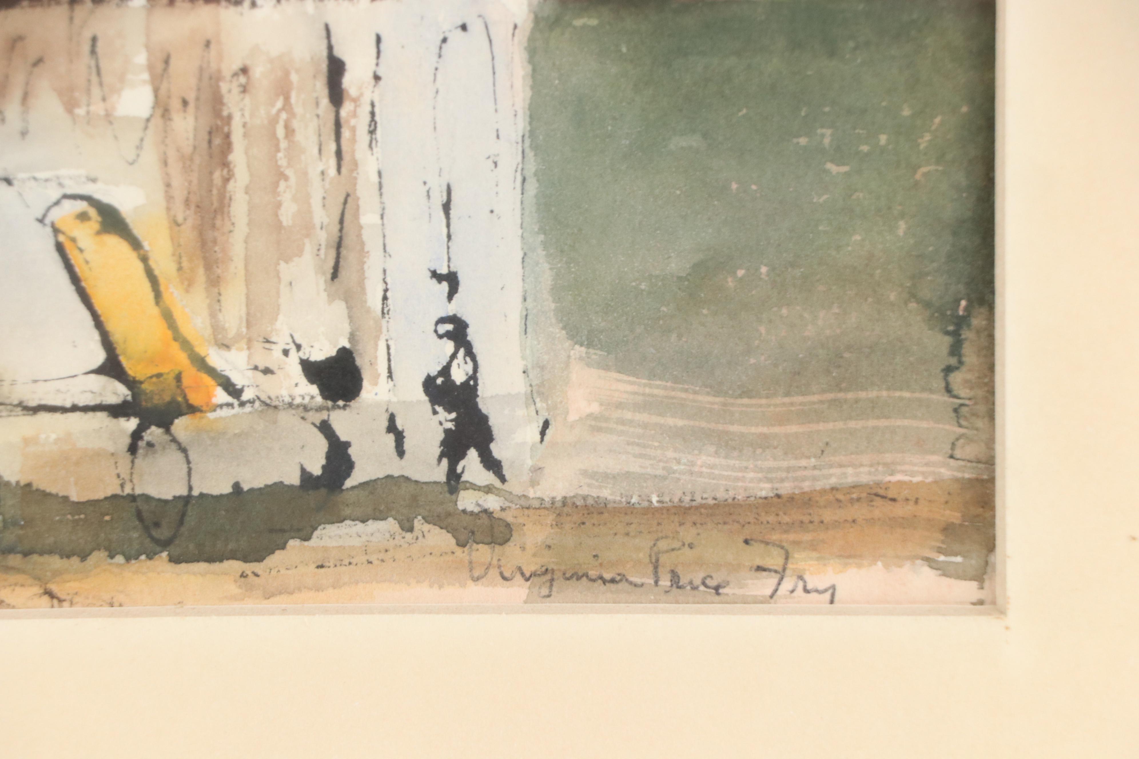 Virginia Price Fry Industrial Landscape Watercolor Painting, Late 20th Century