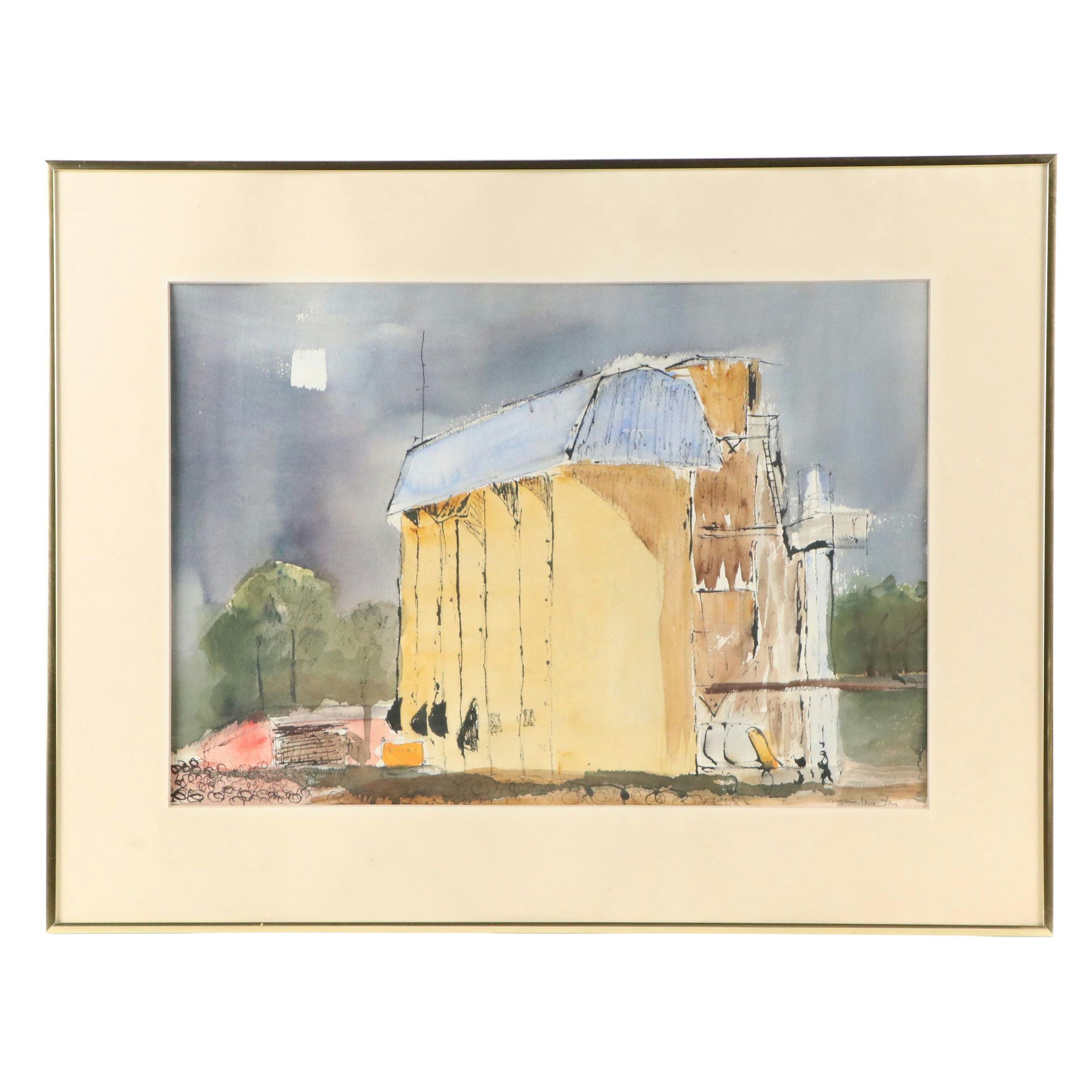Virginia Price Fry Industrial Landscape Watercolor Painting, Late 20th Century