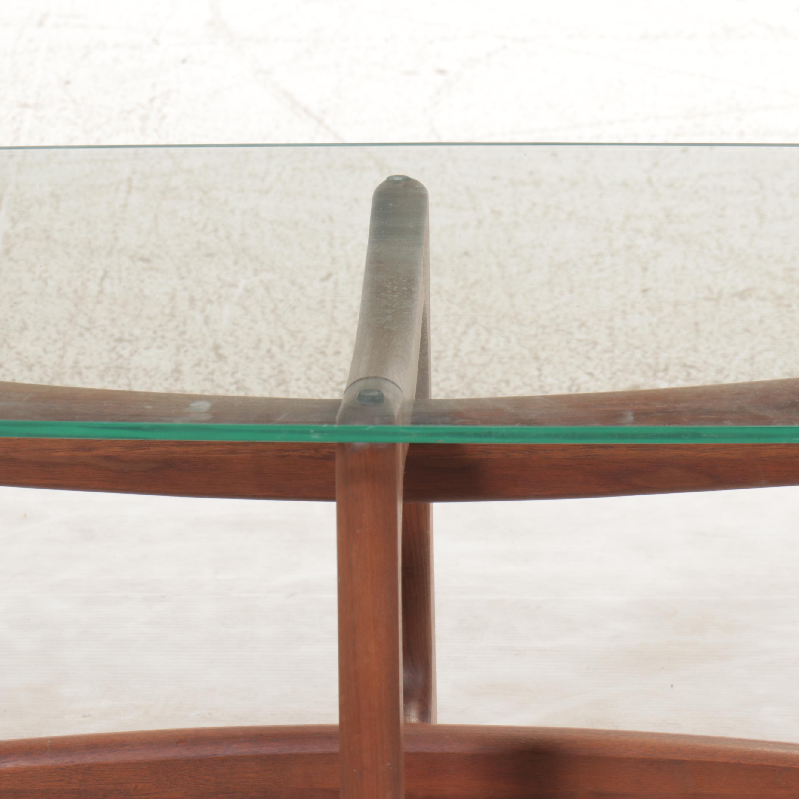 Adrian Pearsall Mid Century Modern Walnut Coffee Table with Surfboard Glass Top