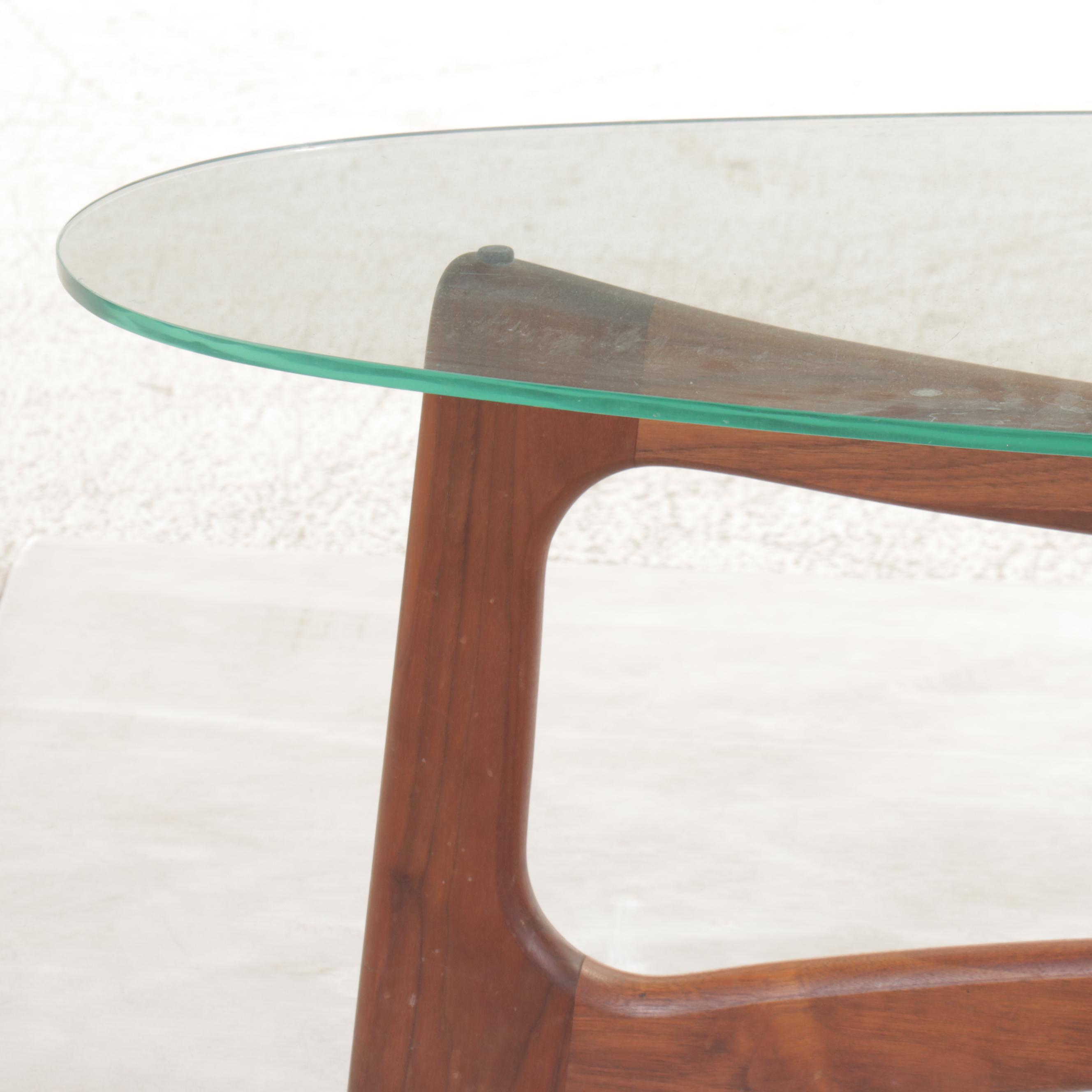 Adrian Pearsall Mid Century Modern Walnut Coffee Table with Surfboard Glass Top