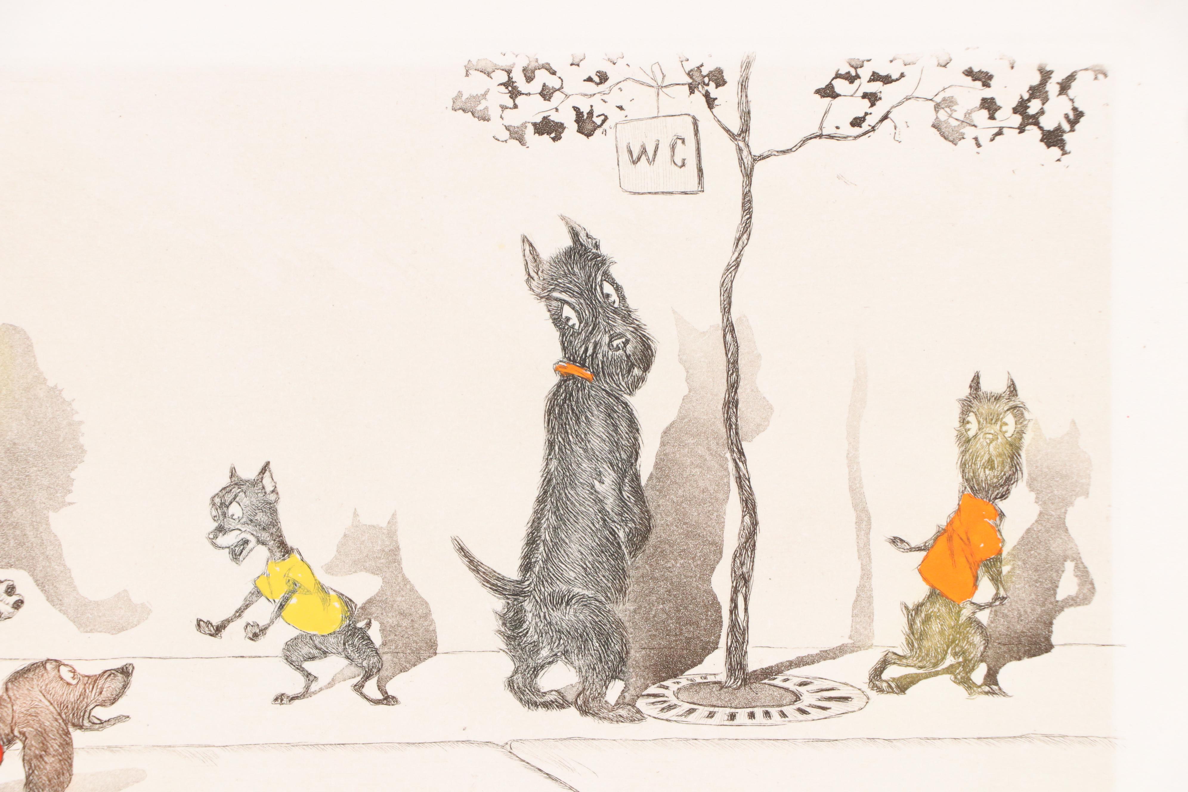 Boris O'Klein Hand-Colored Etching from "The Dirty Dogs of Paris" Series