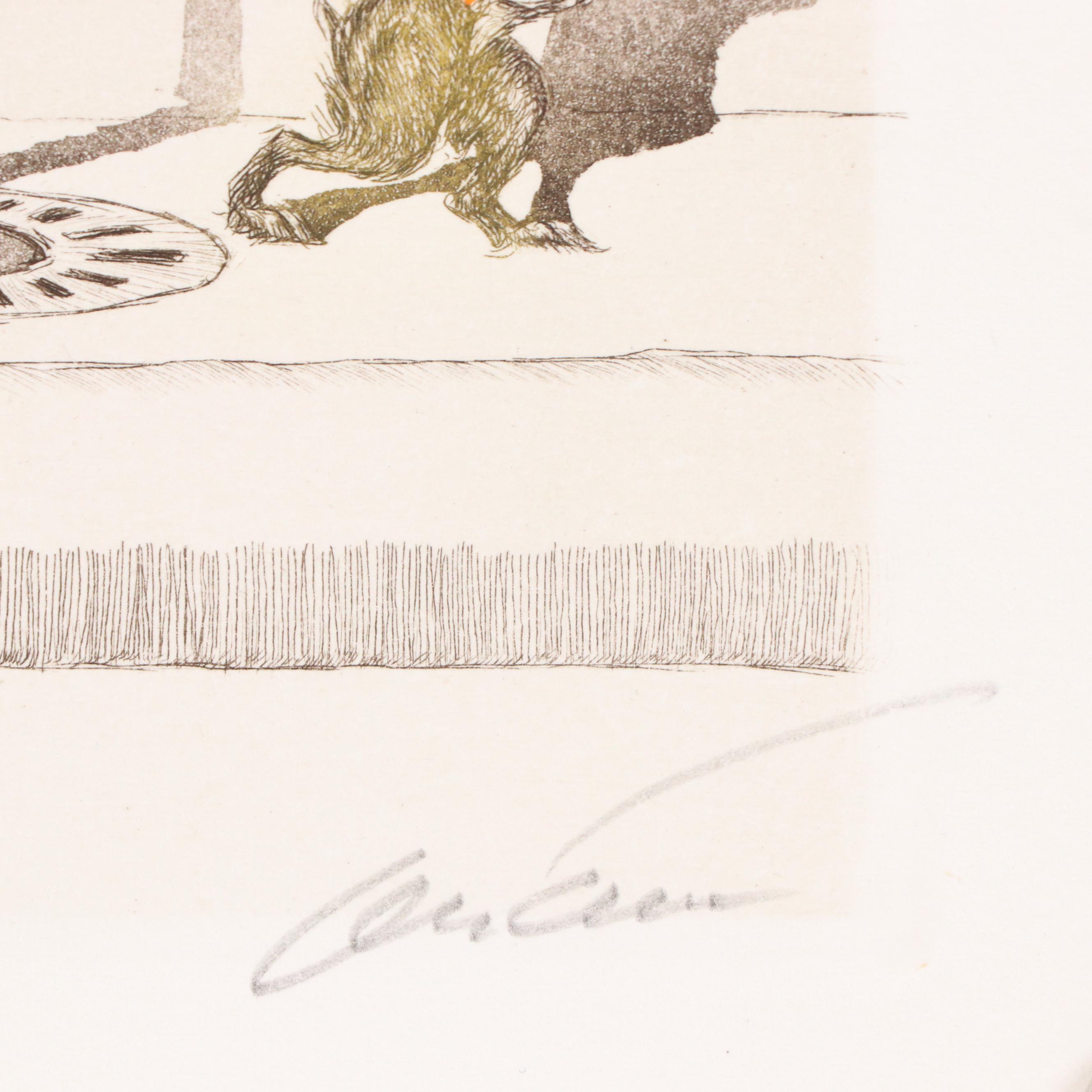 Boris O'Klein Hand-Colored Etching from "The Dirty Dogs of Paris" Series