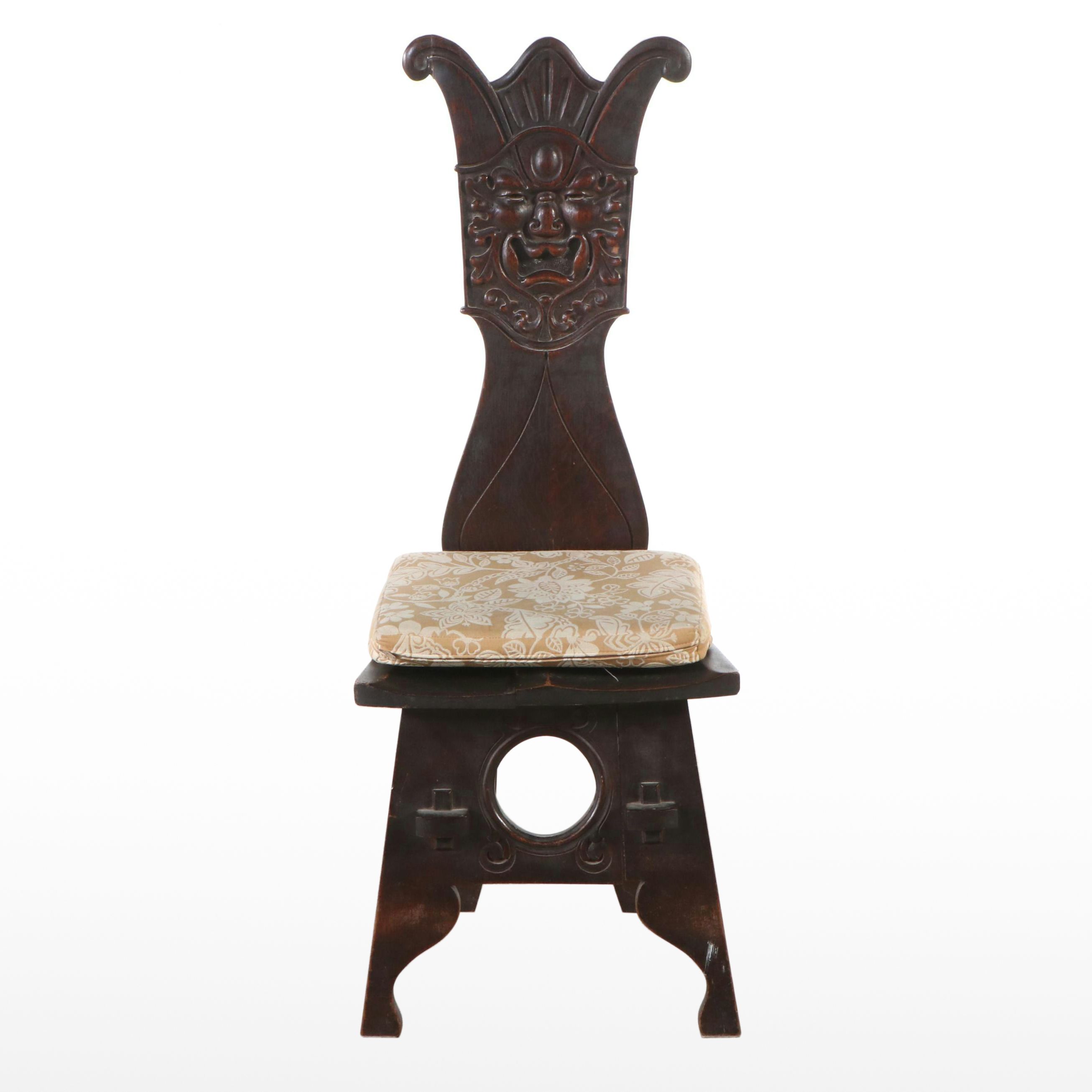 Renaissance Revival Carved Oak Sgabello Hall Chair