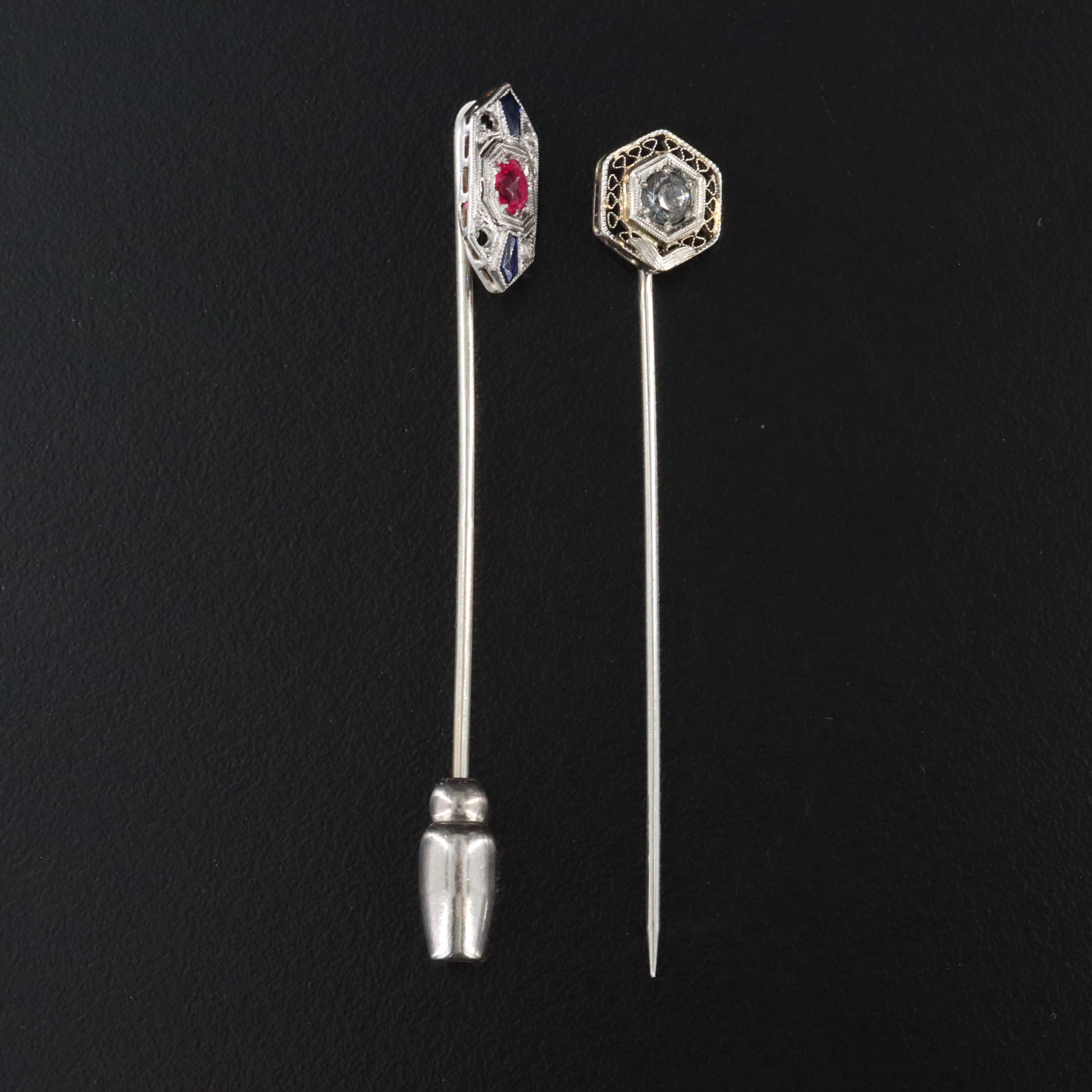 Scofield, Melcher & Scofield 18K and Art Deco Platinum Stickpins