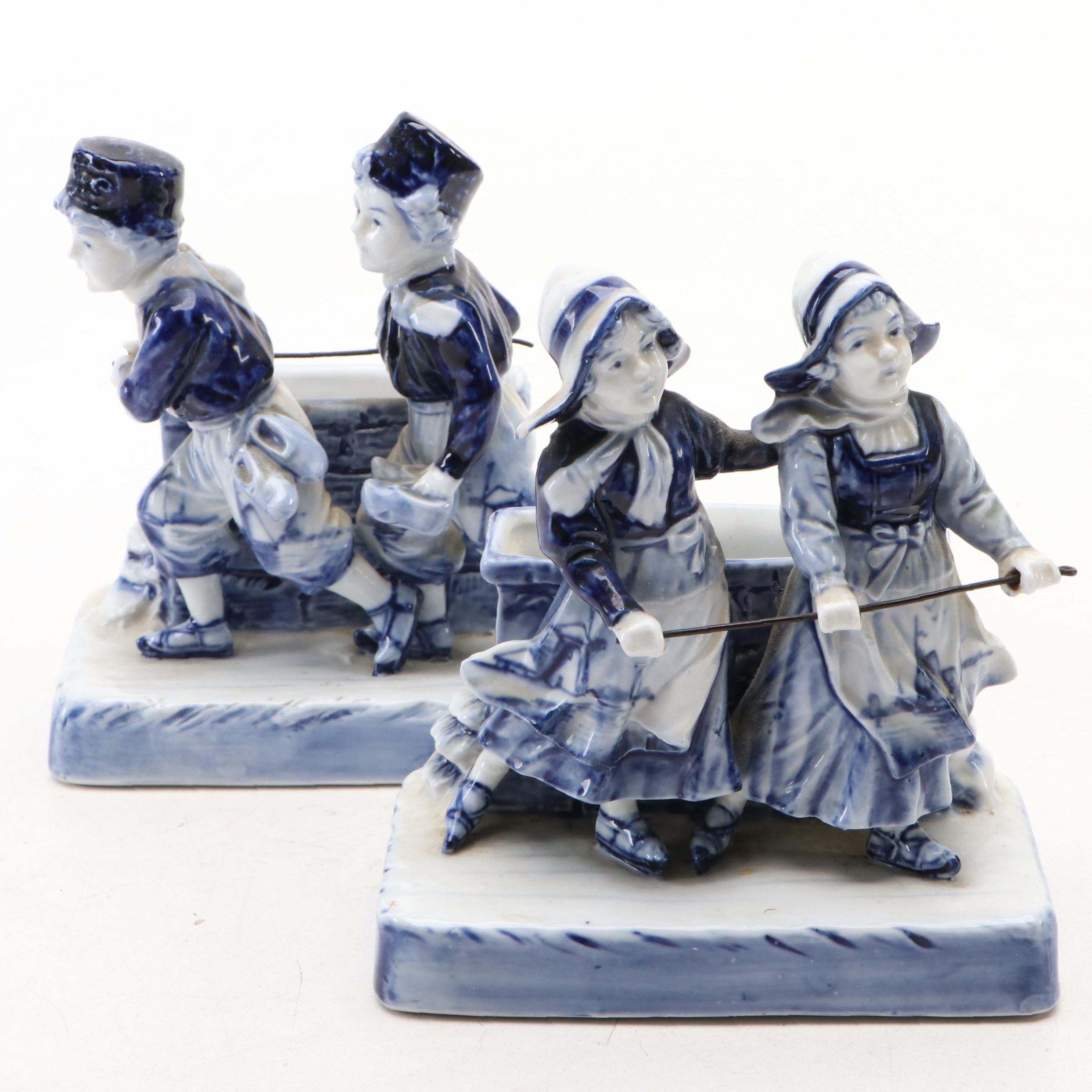 Delft Porcelain Dutch Boy and Girl Figurines, Early to Mid-20th Century
