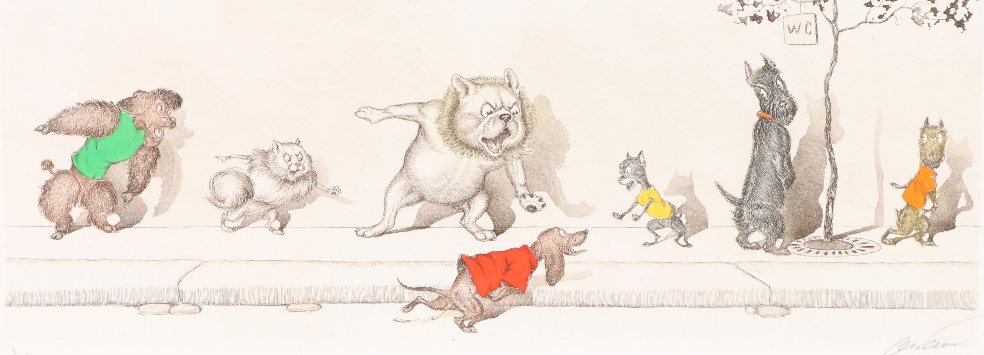 Boris O'Klein Hand-Colored Etching from "The Dirty Dogs of Paris" Series