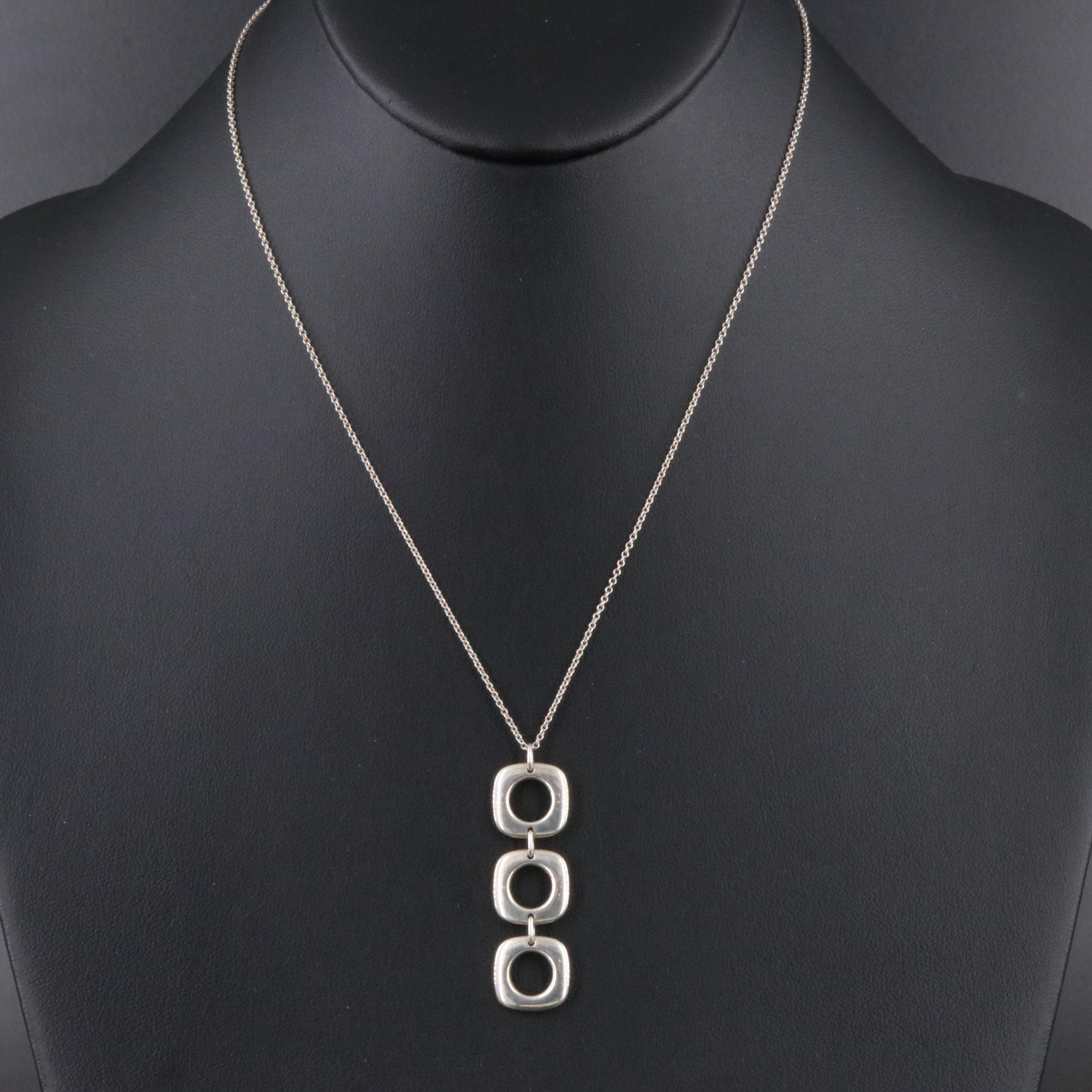 Tiffany & Co. Sterling Triple Cushion Square Necklace and Stencil Heart Pendant