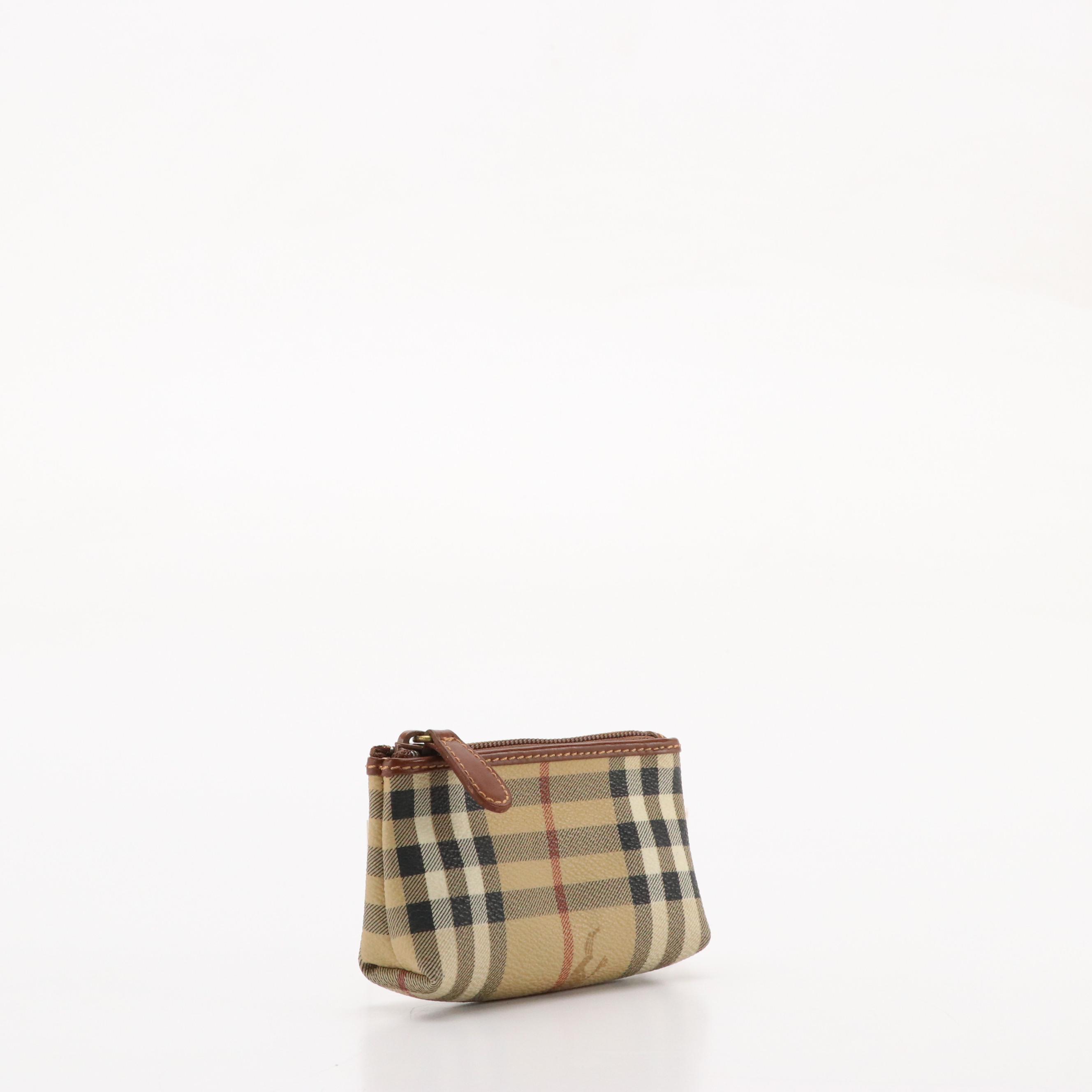 Burberry Mini Zip Pouch in Haymarket Check Coated Canvas and Leather Trim