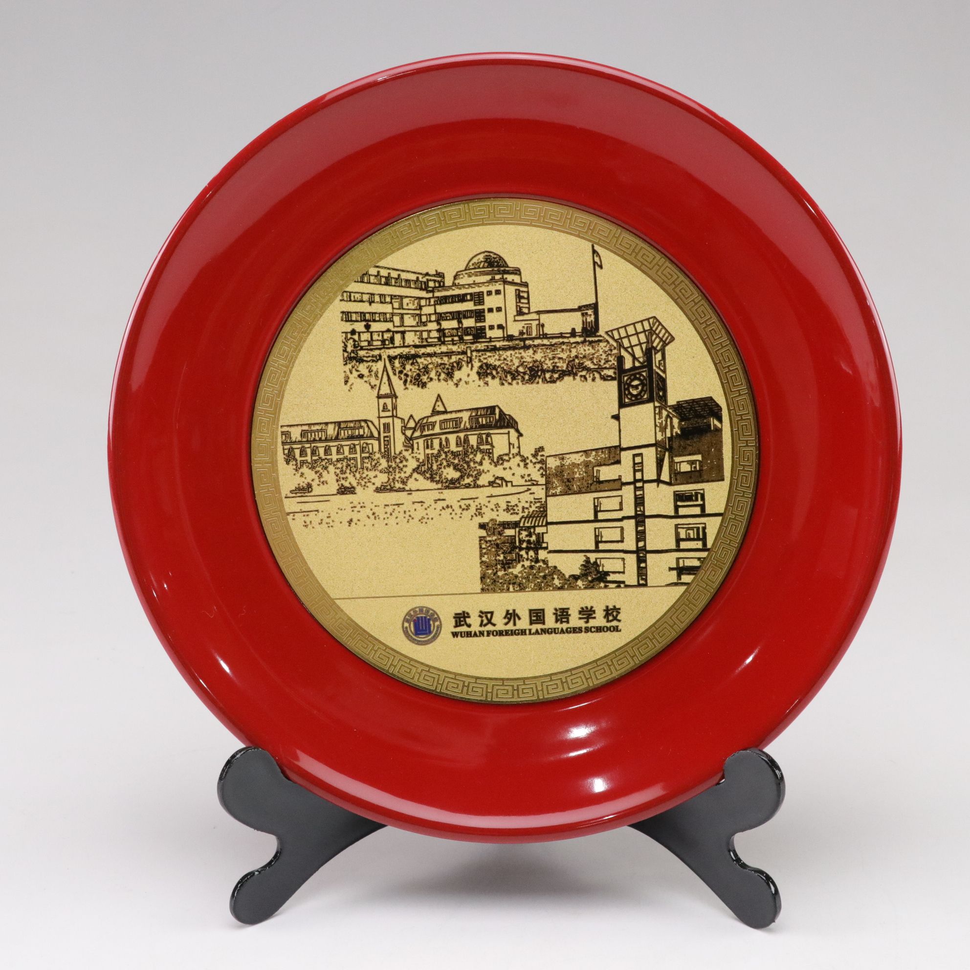 Wuhan China Silk Stamp Album, Silk Card Holder and Collector Plate With Stand