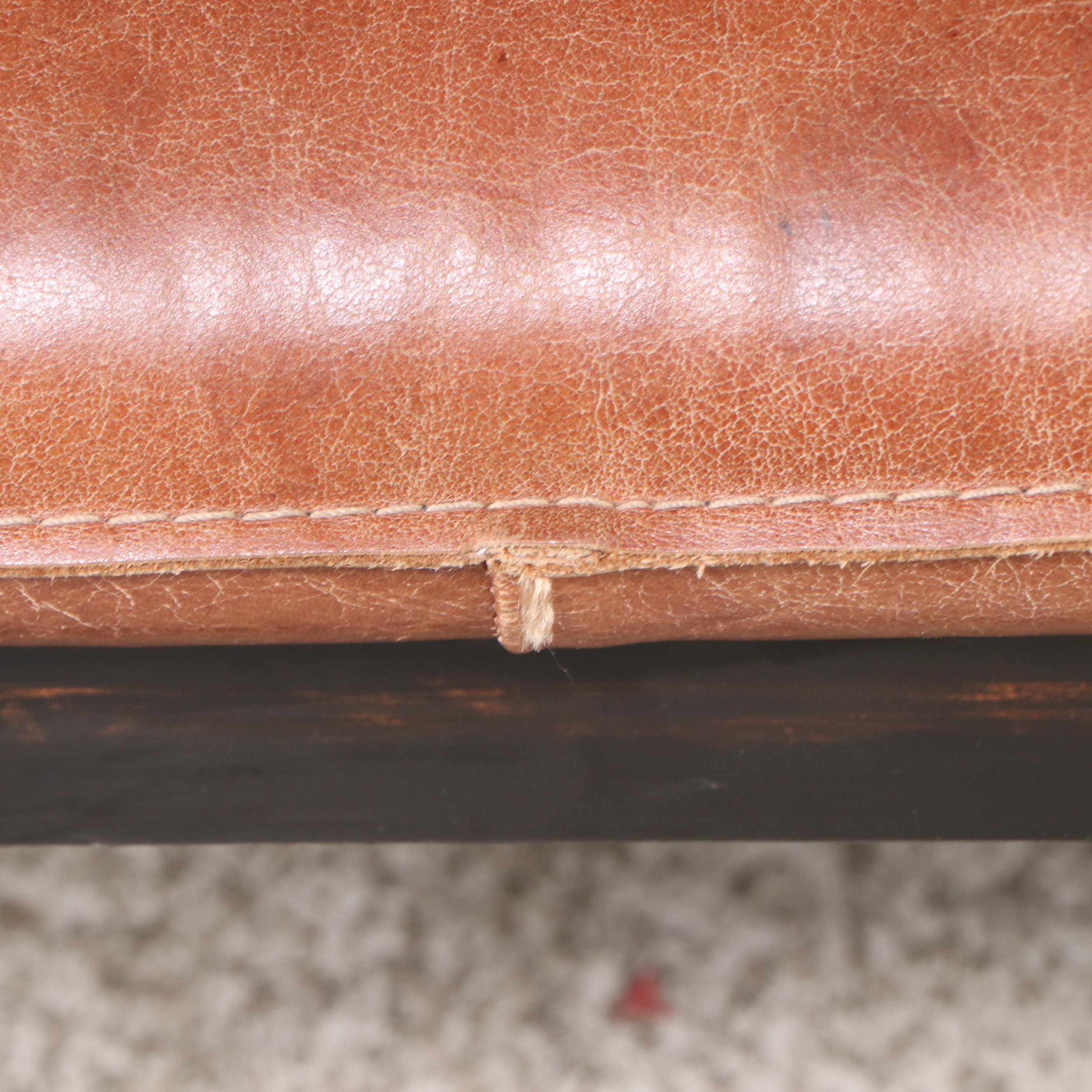 Contemporary Wood and Leather Ottoman