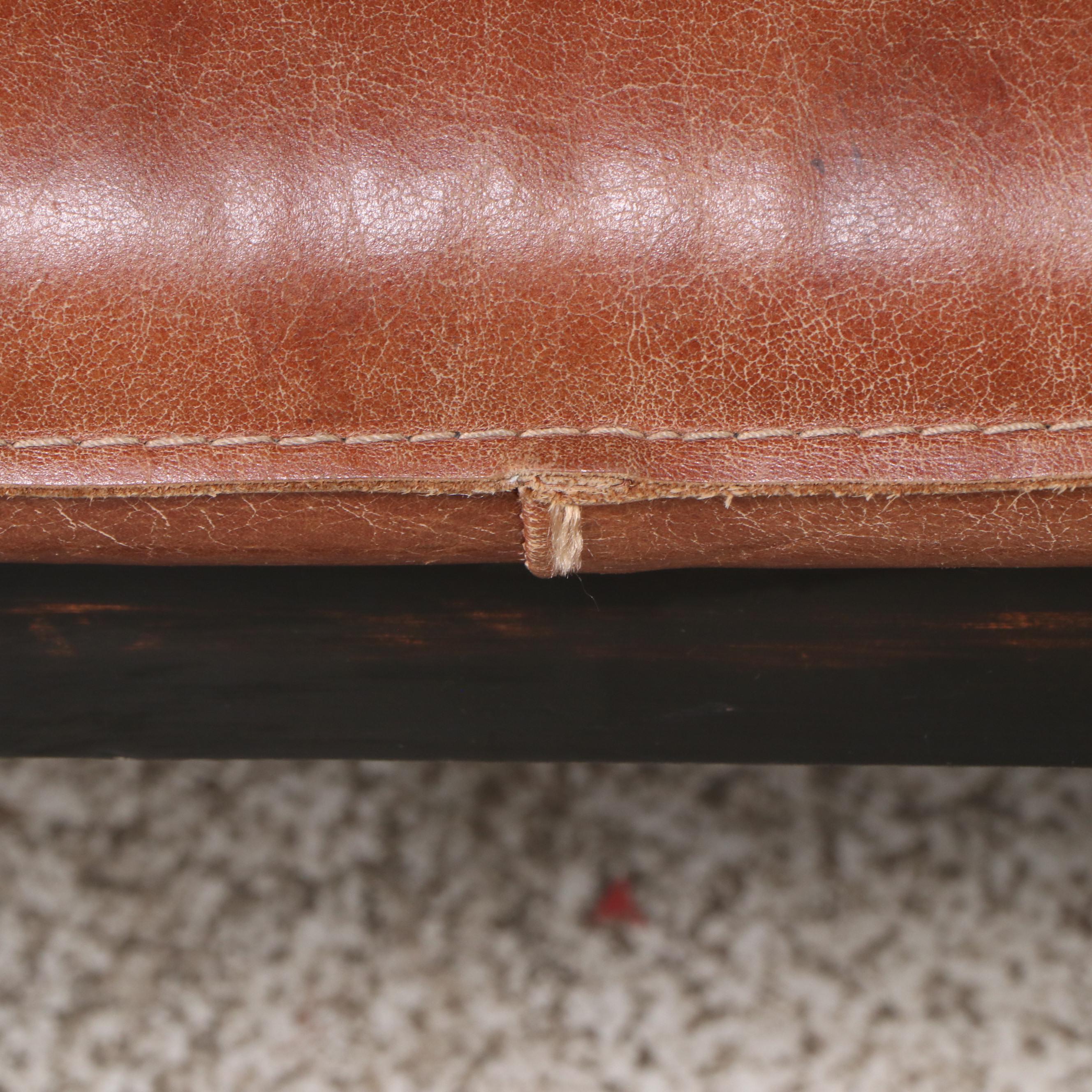 Contemporary Wood and Leather Ottoman