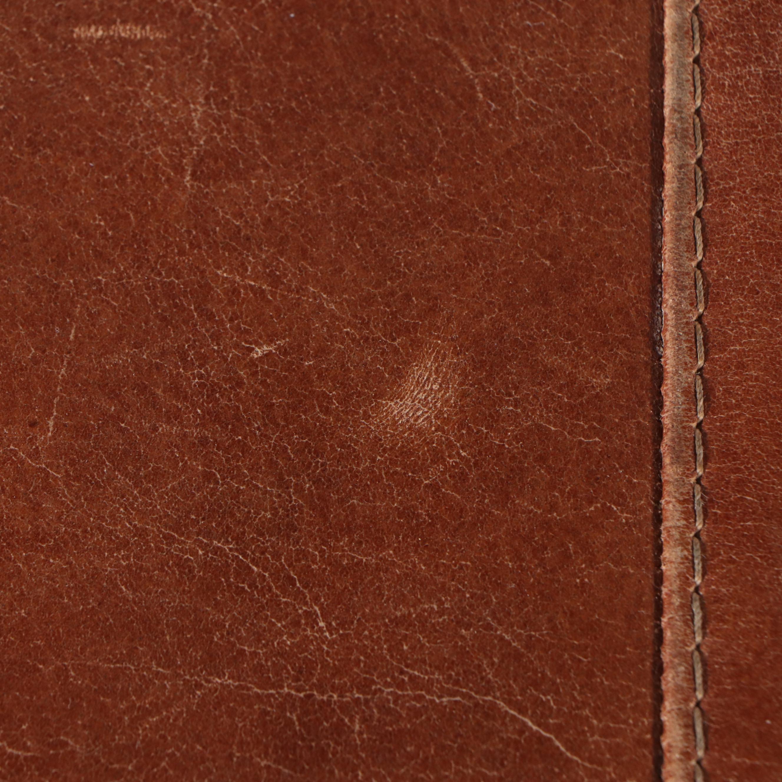 Contemporary Wood and Leather Ottoman