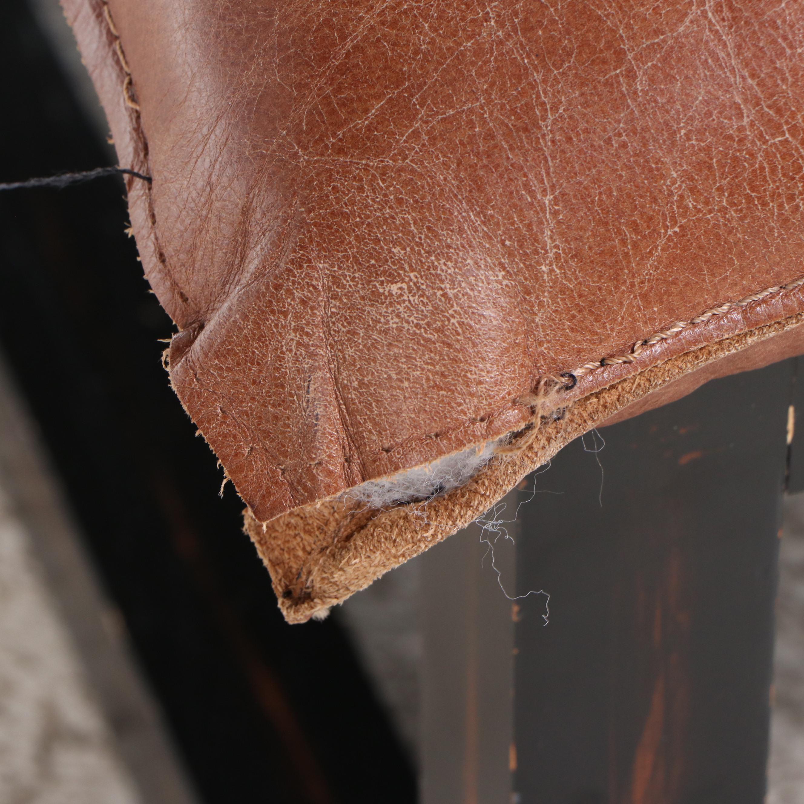 Contemporary Wood and Leather Ottoman