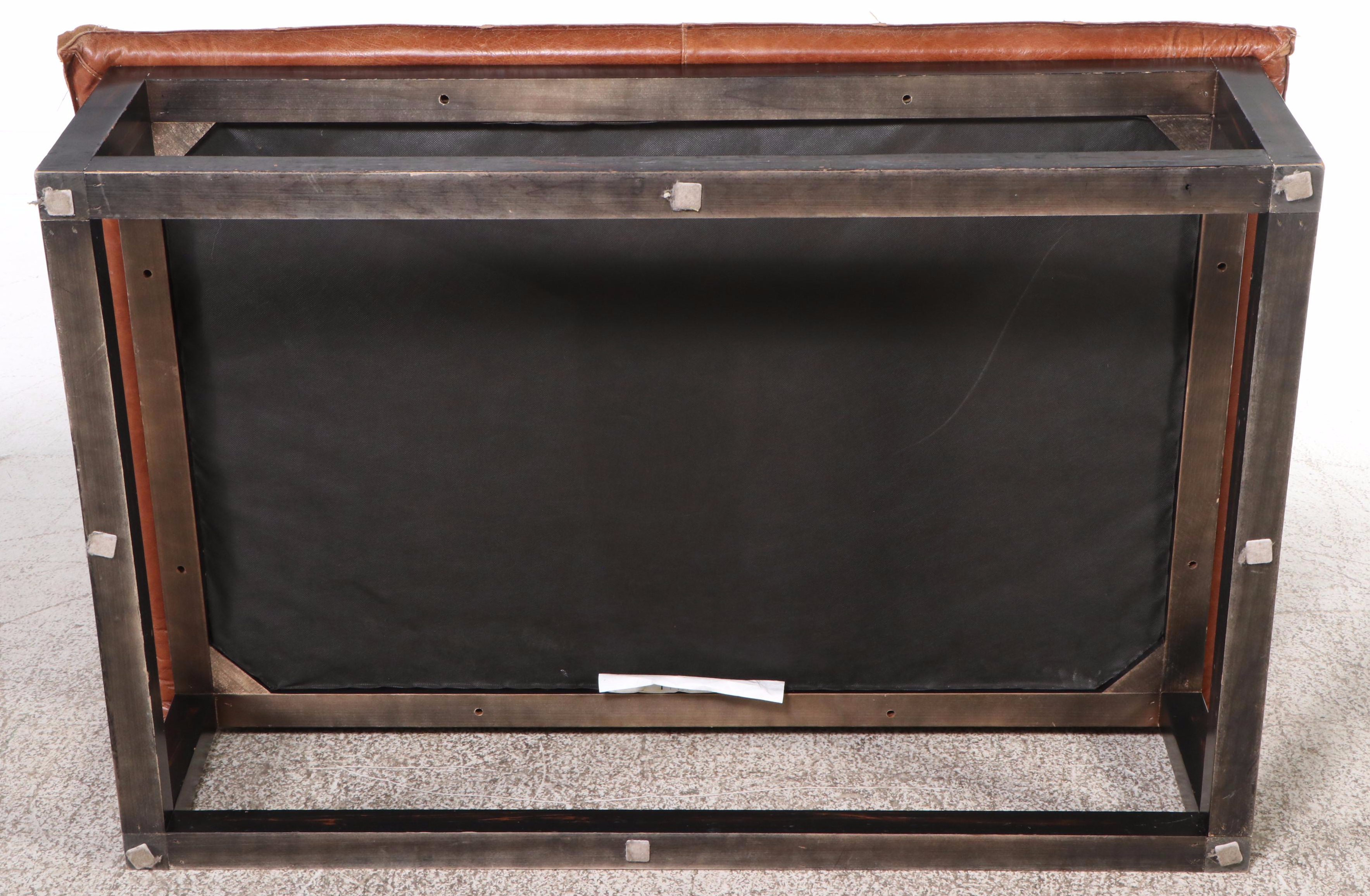 Contemporary Wood and Leather Ottoman