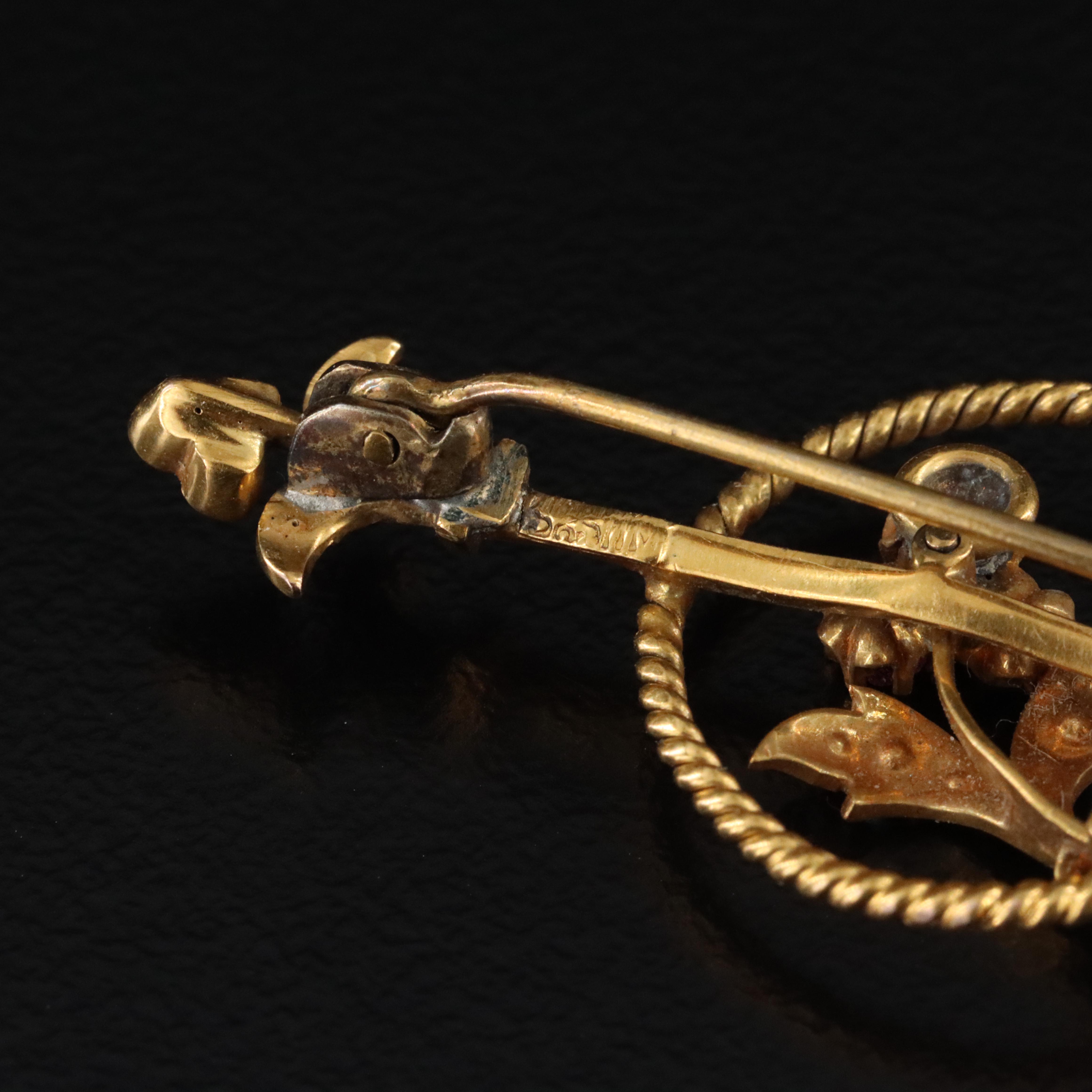 14K Ruby, Sapphire and Pearl Flower Pin