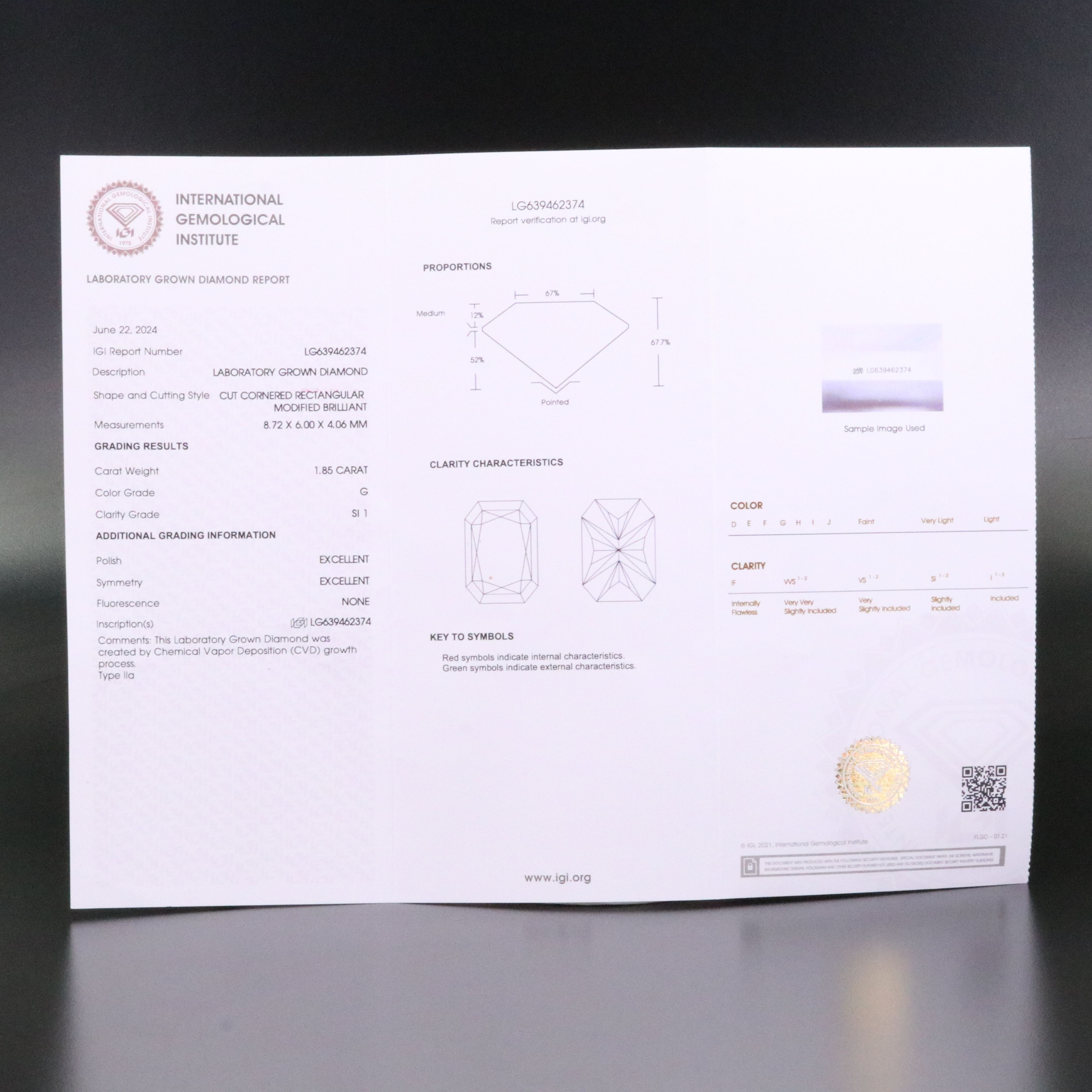 Loose 1.85 CT Lab Grown Diamond with IGI Report