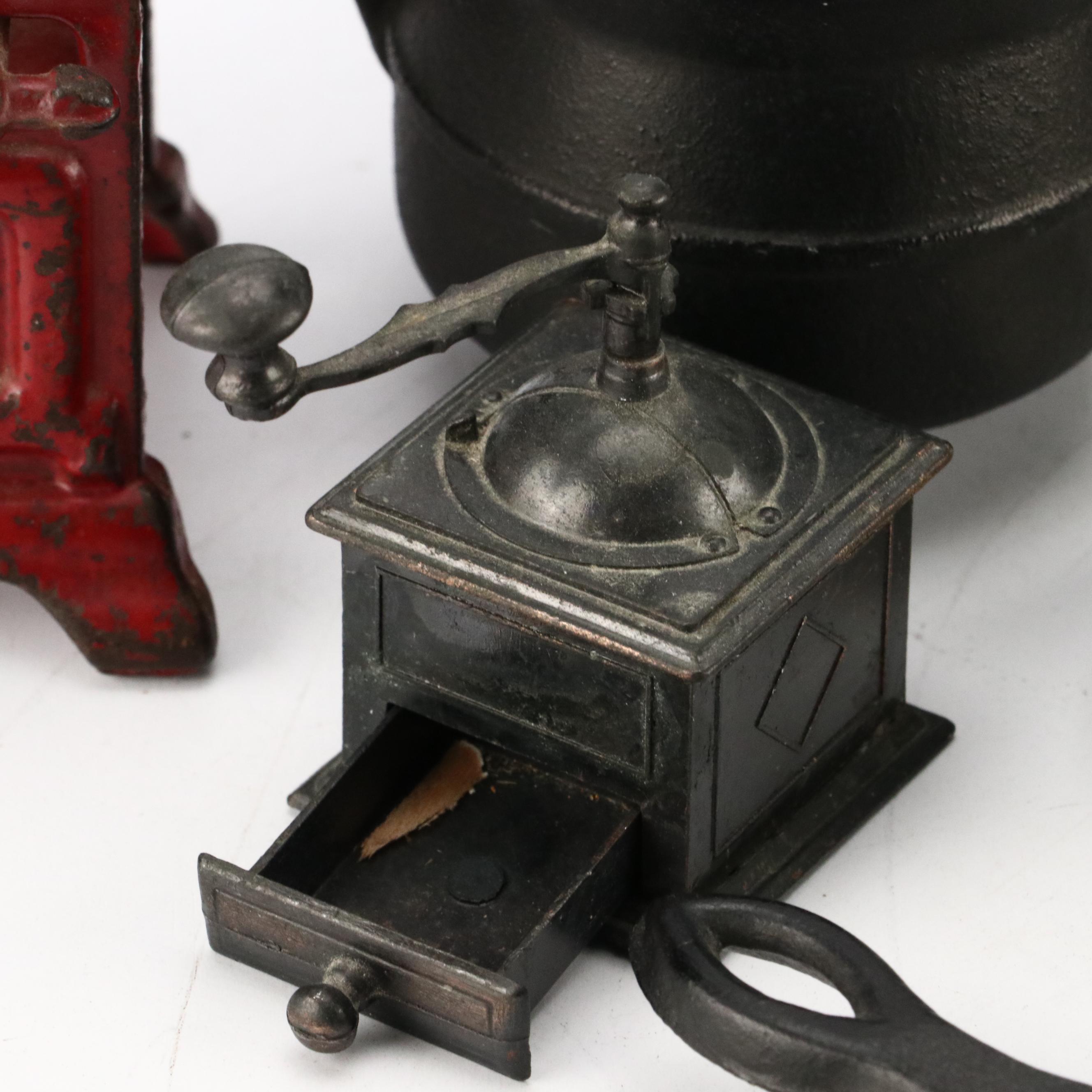 Miniature Cold-Painted Cast Iron Kitchen Appliances with "Ice Man" Ashtray