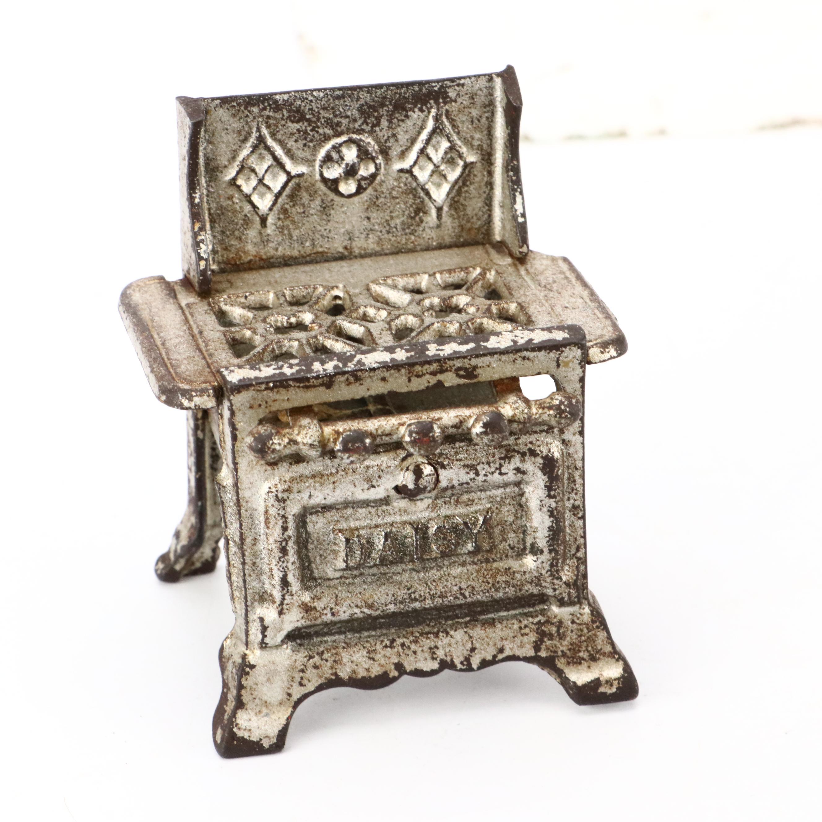 Miniature Cold-Painted Cast Iron Kitchen Appliances with "Ice Man" Ashtray