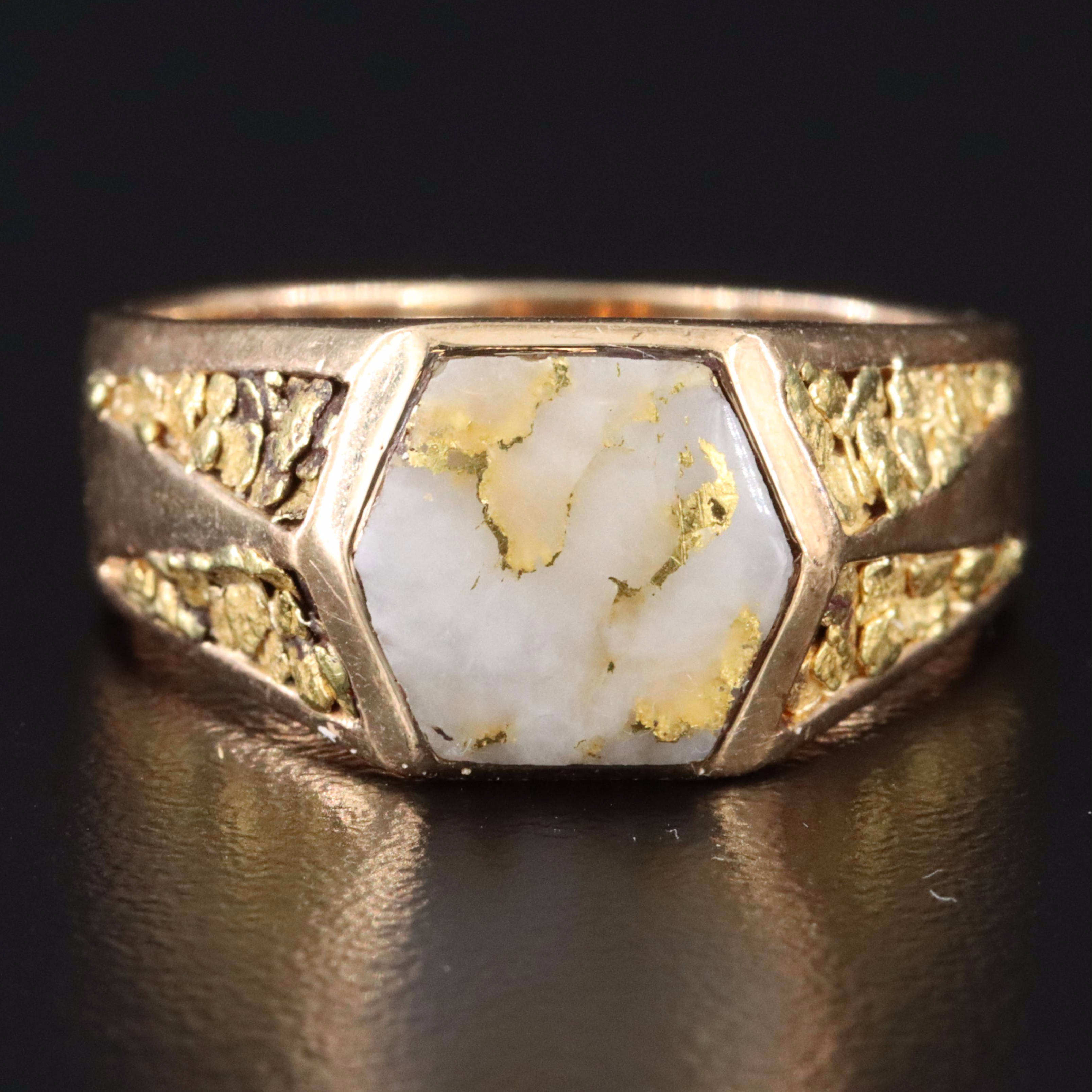 14K Gold Vein in Quartz Ring with 18K Nuggets