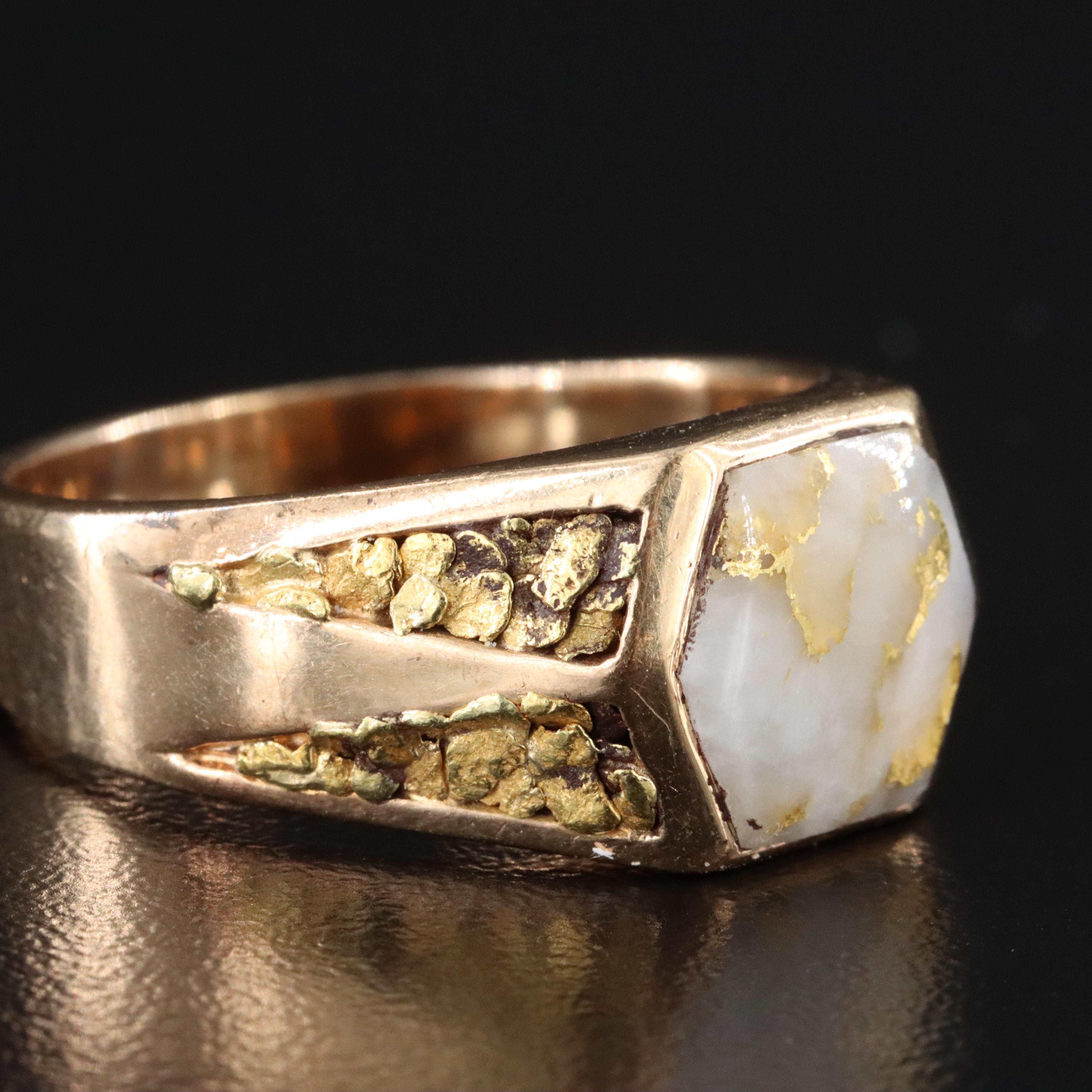 14K Gold Vein in Quartz Ring with 18K Nuggets