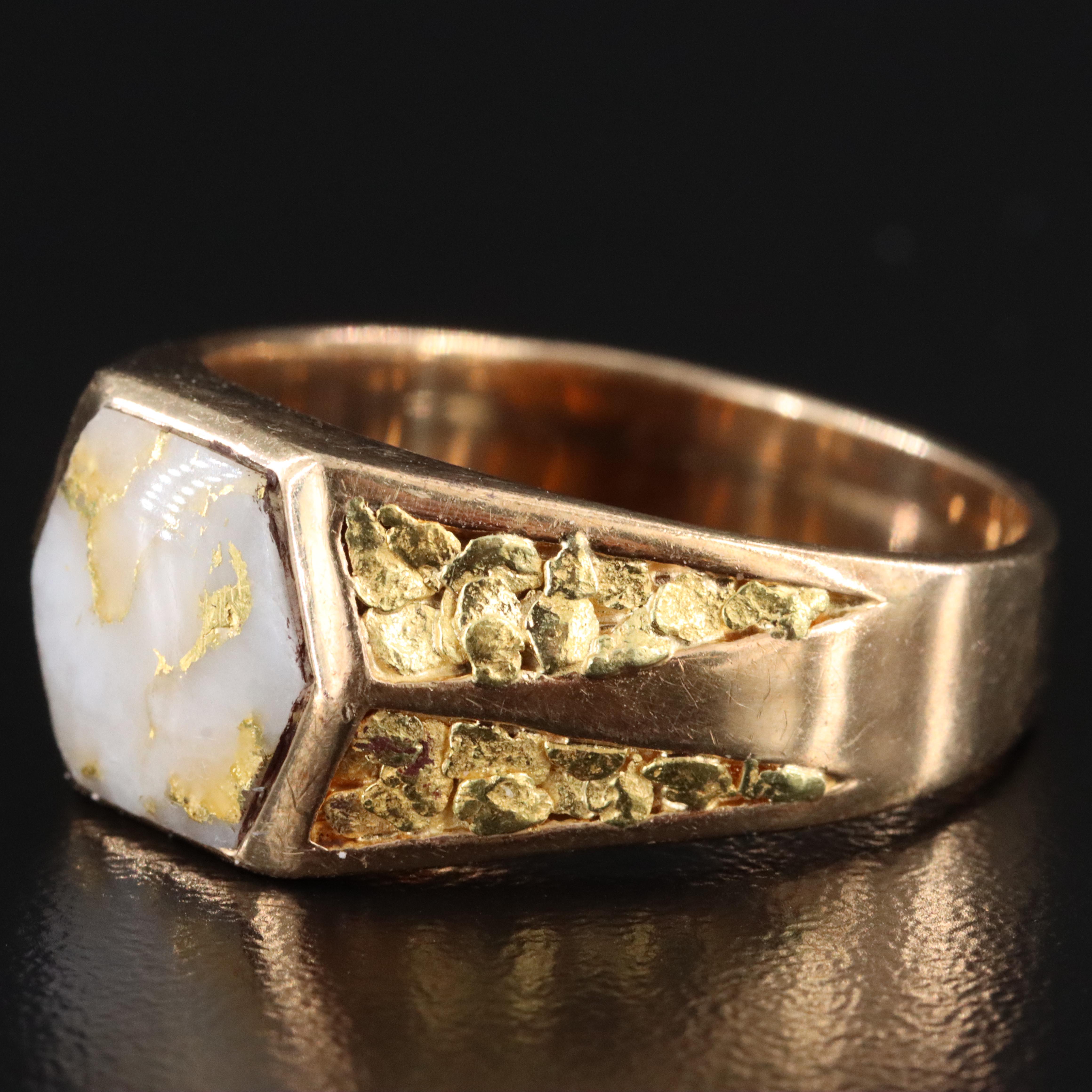14K Gold Vein in Quartz Ring with 18K Nuggets
