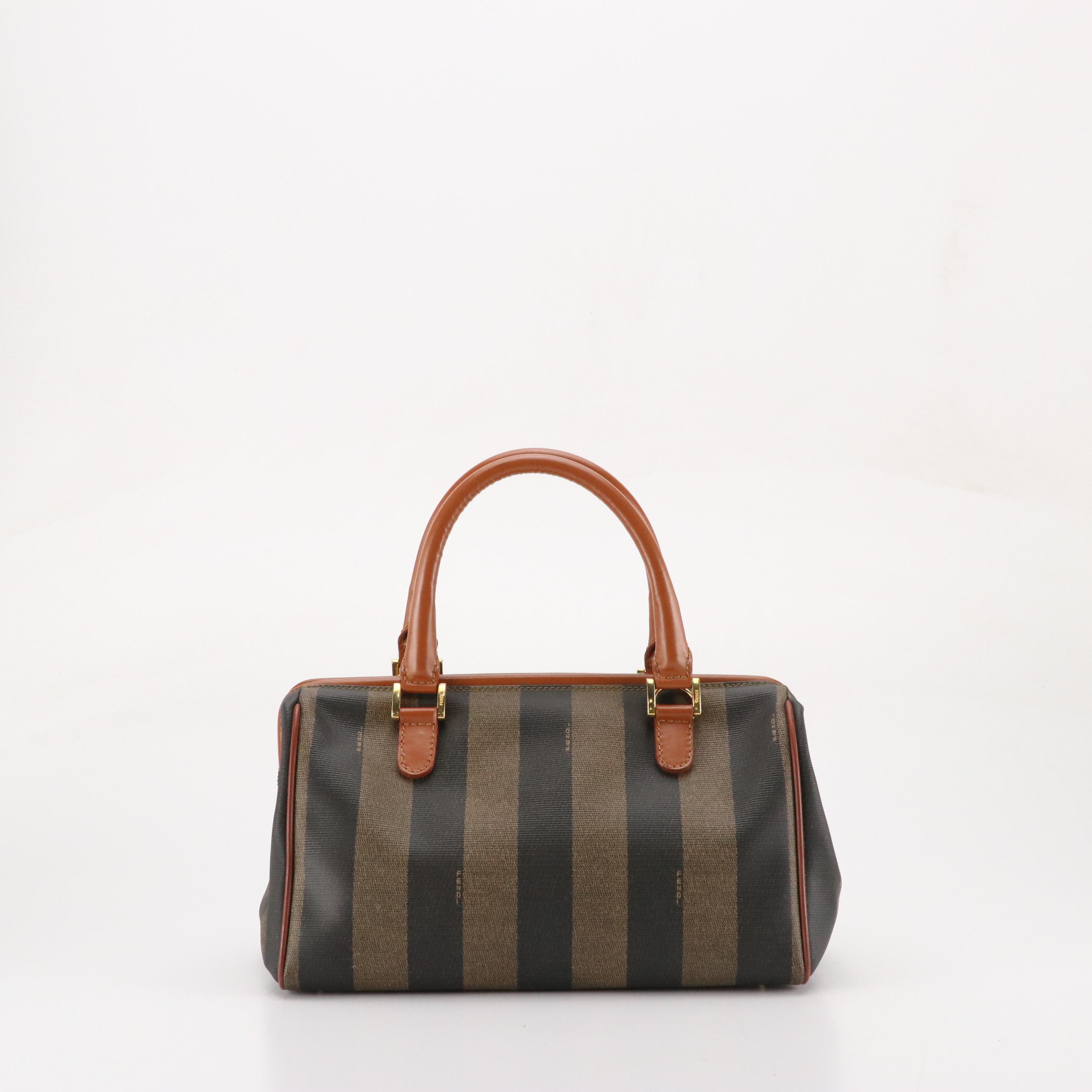 Fendi Hinge Frame Handbag in Pequin Stripe Coated Canvas and Leather
