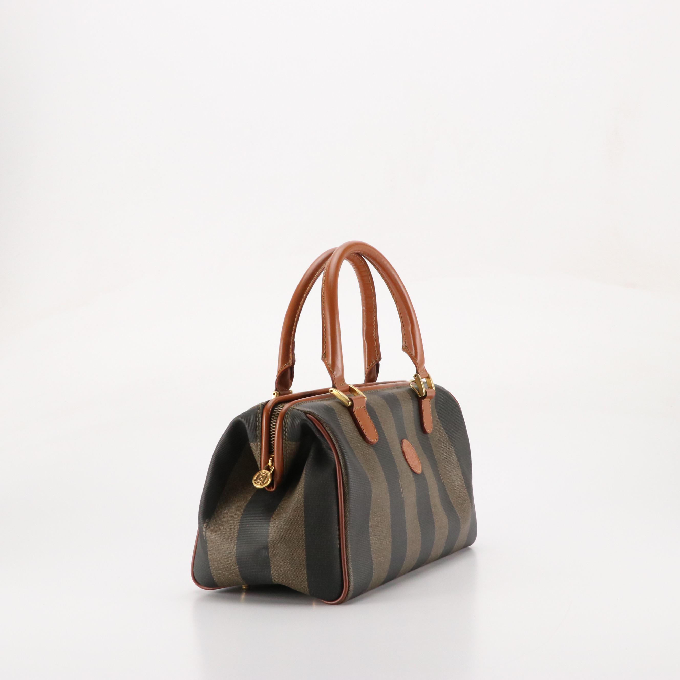 Fendi Hinge Frame Handbag in Pequin Stripe Coated Canvas and Leather