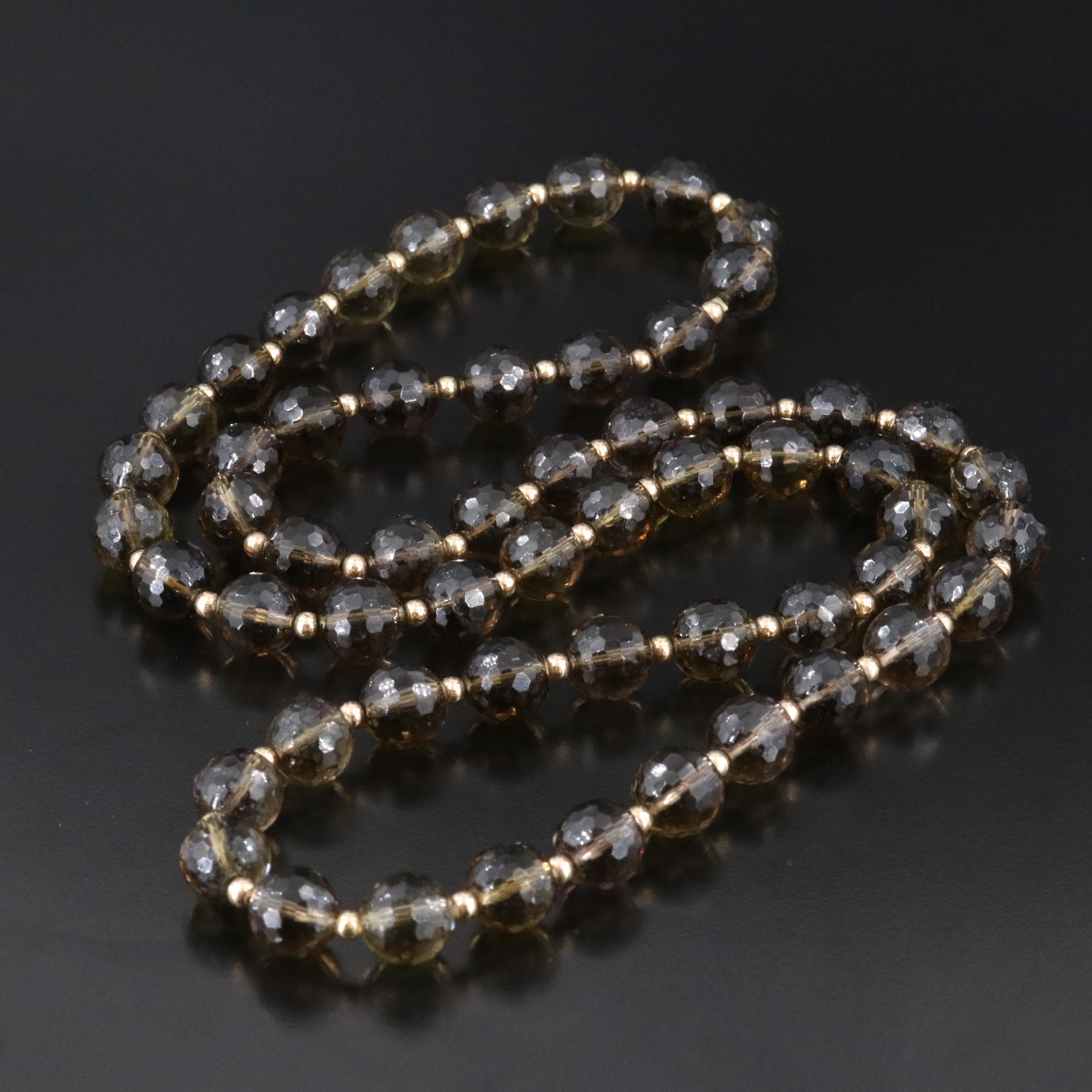 Endless Smoky Quartz Necklace with 14K Spacer Beads