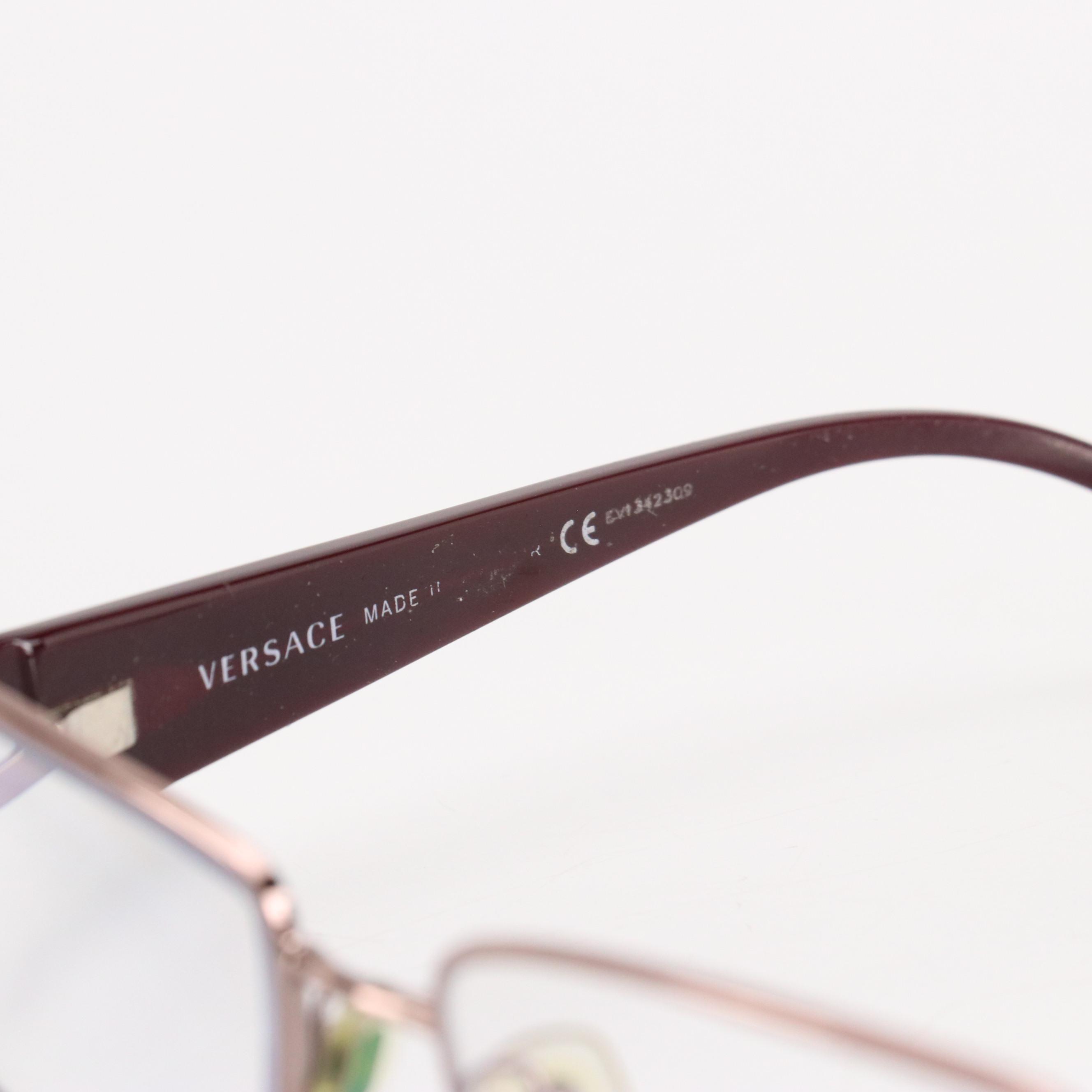 Versace Plum Purple Rectangular Prescription Eyeglasses with Rhinestone Accents