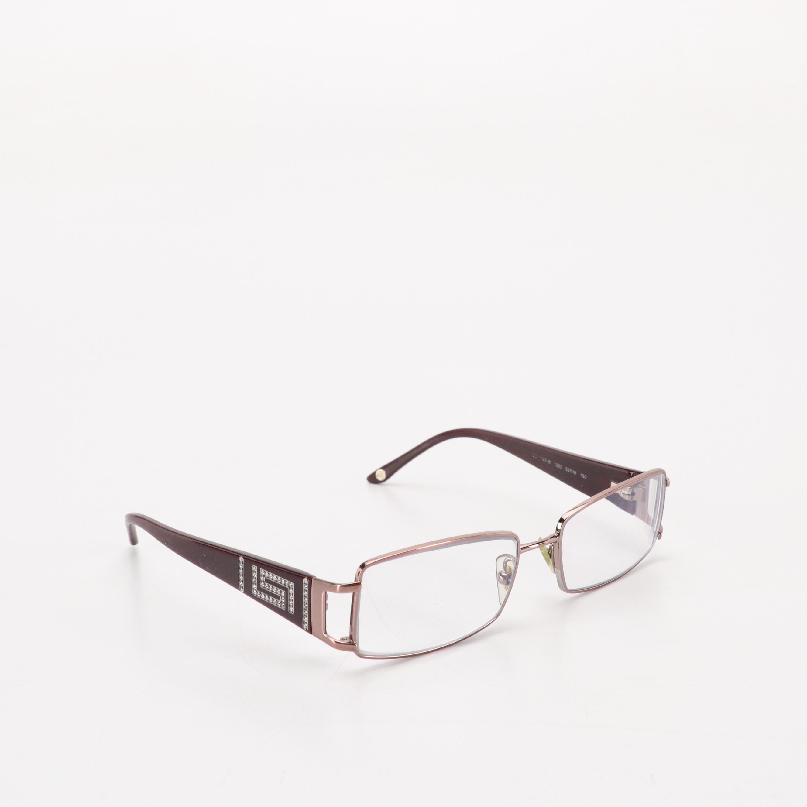 Versace Plum Purple Rectangular Prescription Eyeglasses with Rhinestone Accents